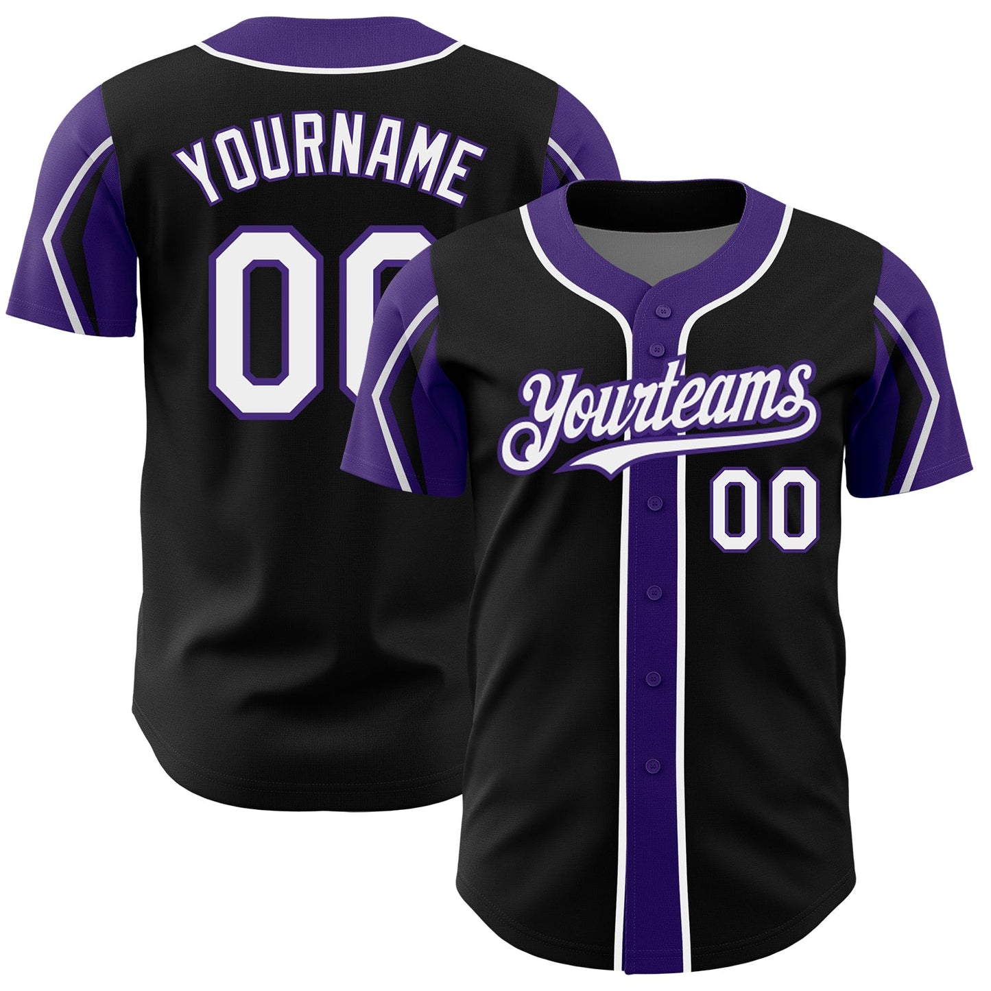 Custom Black White-Purple 3 Colors Arm Shapes Authentic Baseball Jersey - Sky-Custom