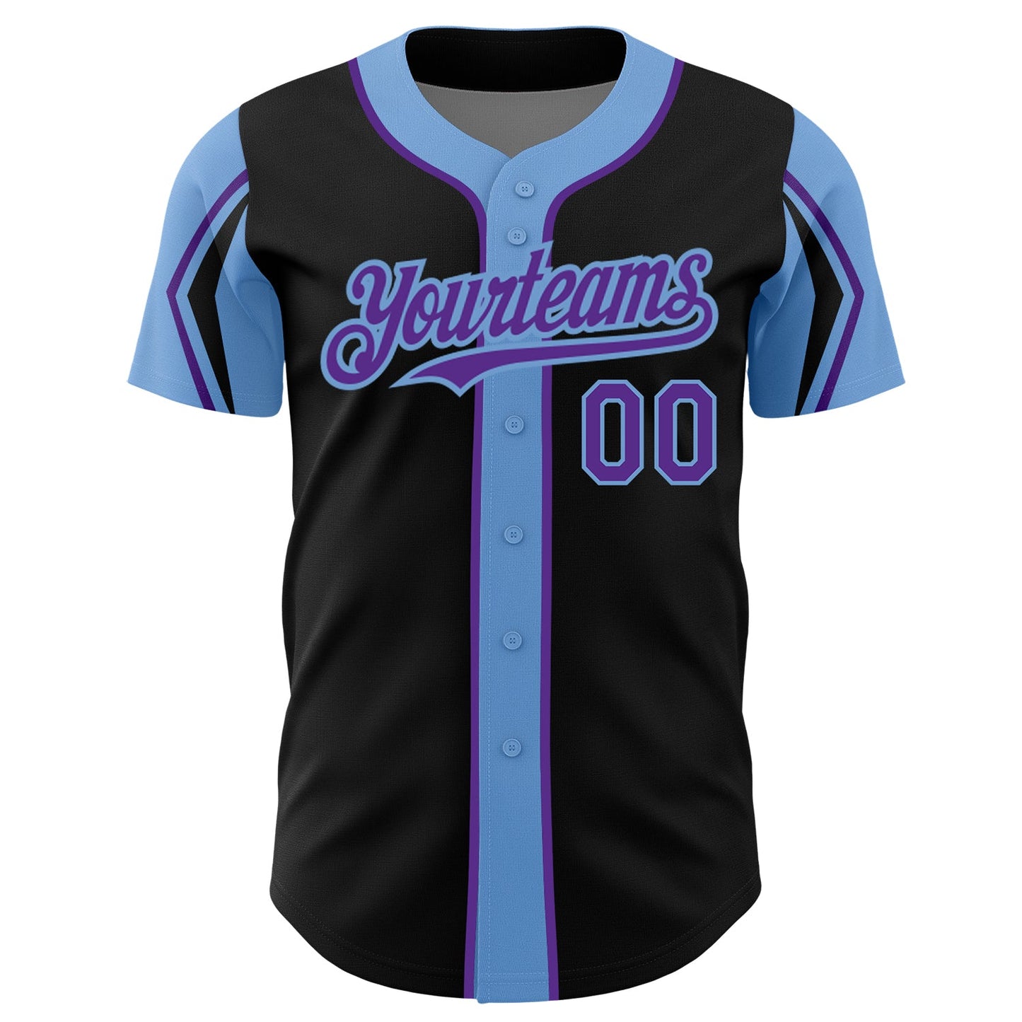 Custom Black Purple-Light Blue 3 Colors Arm Shapes Authentic Baseball Jersey - Sky-Custom