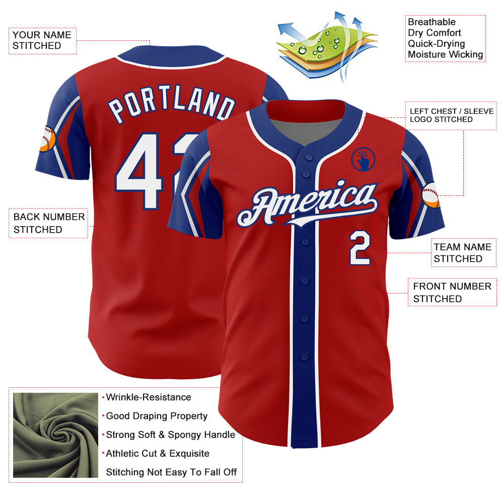 Custom Red White-Royal 3 Colors Arm Shapes Authentic Baseball Jersey - Sky-Custom