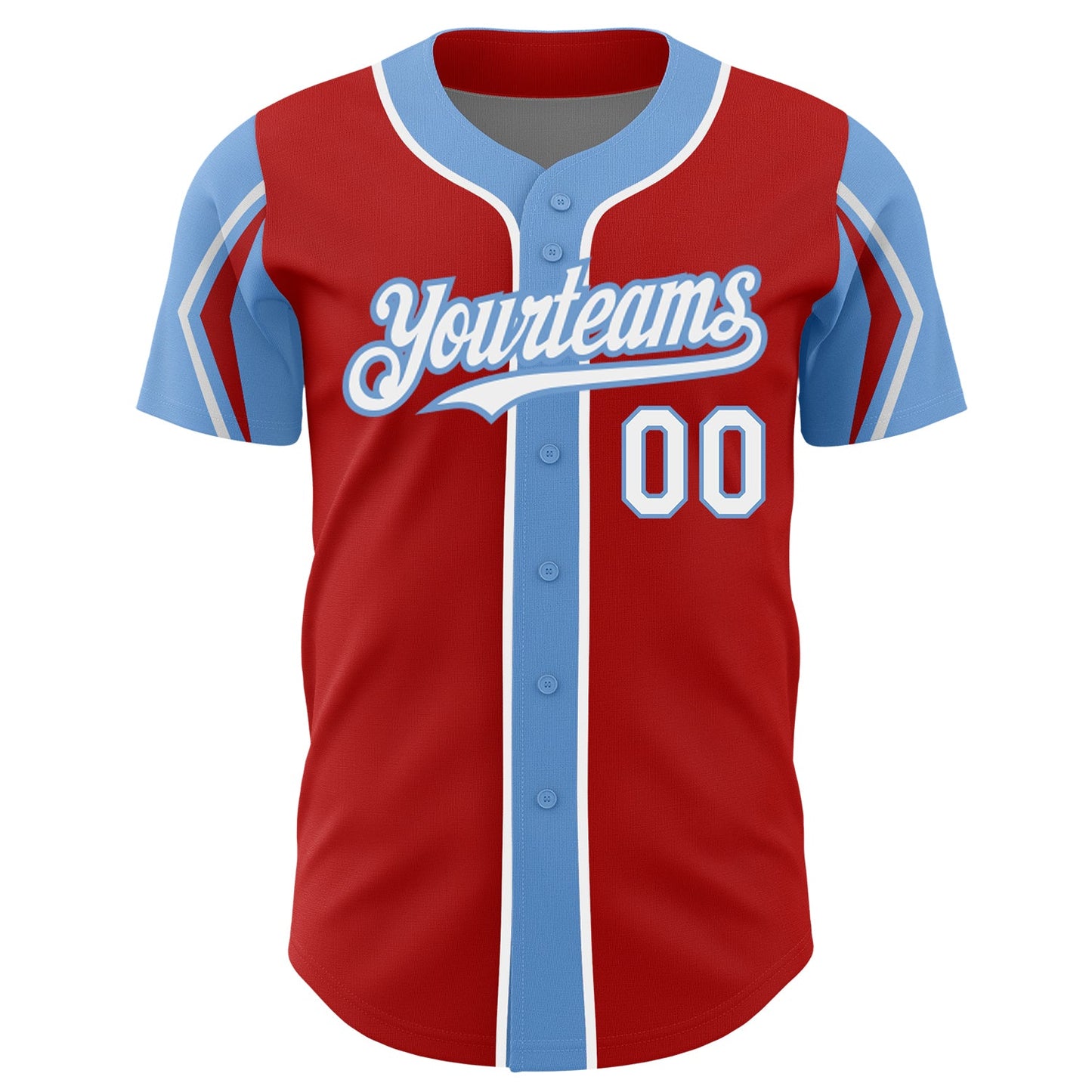 Custom Red White-Light Blue 3 Colors Arm Shapes Authentic Baseball Jersey - Sky-Custom