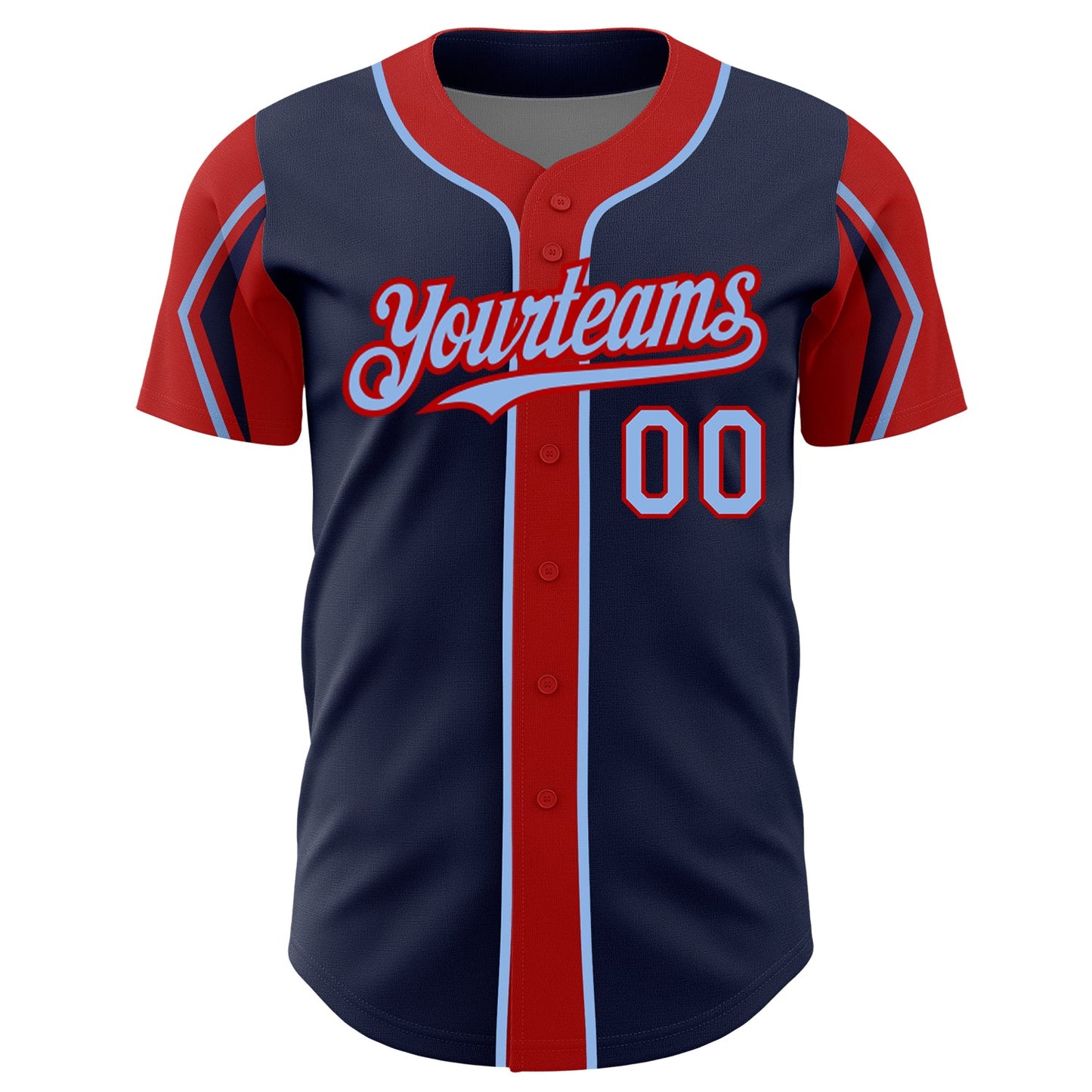 Custom Navy Light Blue-Red 3 Colors Arm Shapes Authentic Baseball Jersey - Sky-Custom
