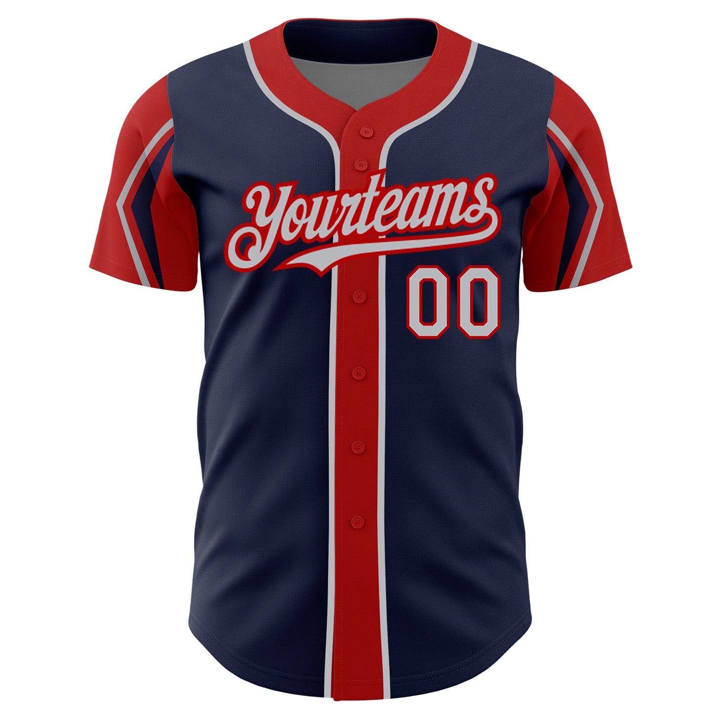 Custom Navy Gray-Red 3 Colors Arm Shapes Authentic Baseball Jersey - Sky-Custom