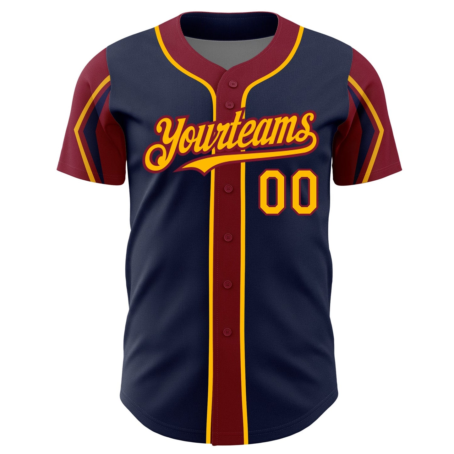 Custom Navy Gold-Crimson 3 Colors Arm Shapes Authentic Baseball Jersey - Sky-Custom