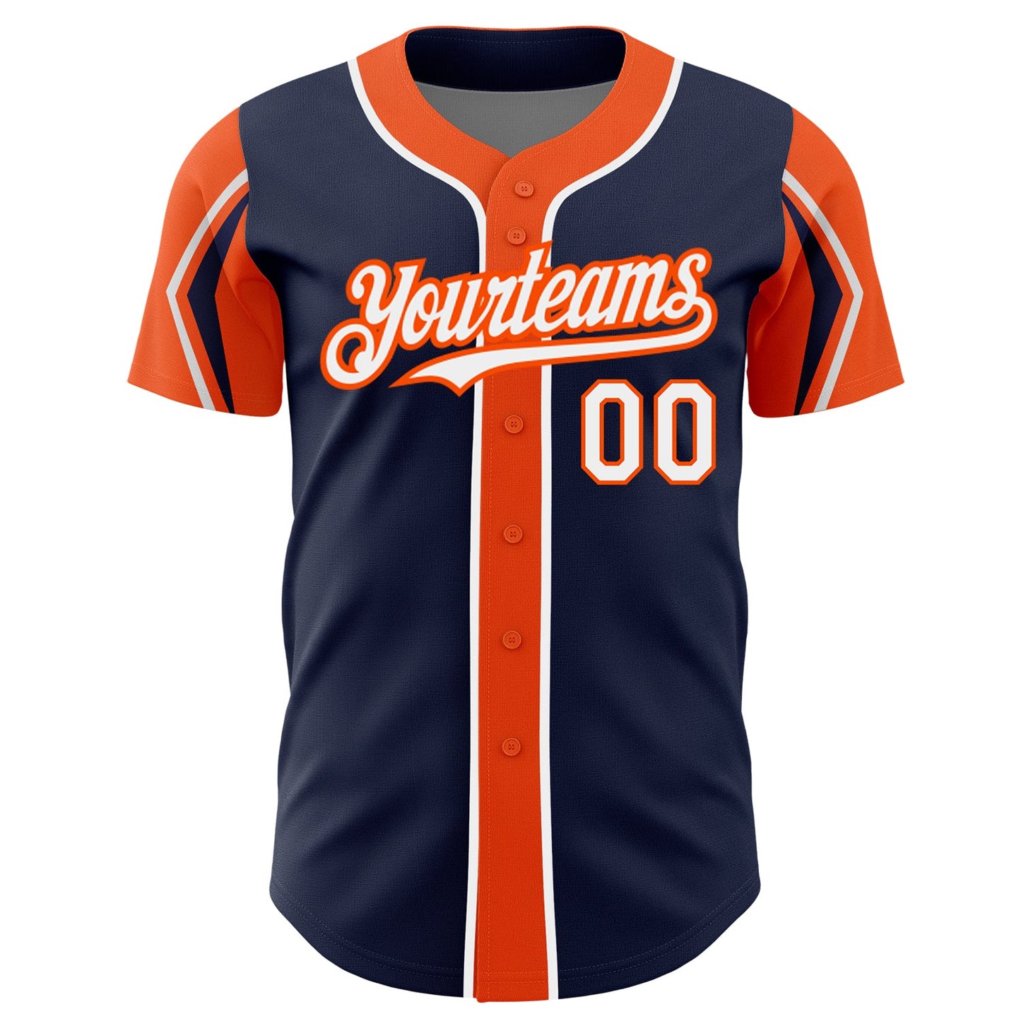 Custom Navy White-Orange 3 Colors Arm Shapes Authentic Baseball Jersey - Sky-Custom