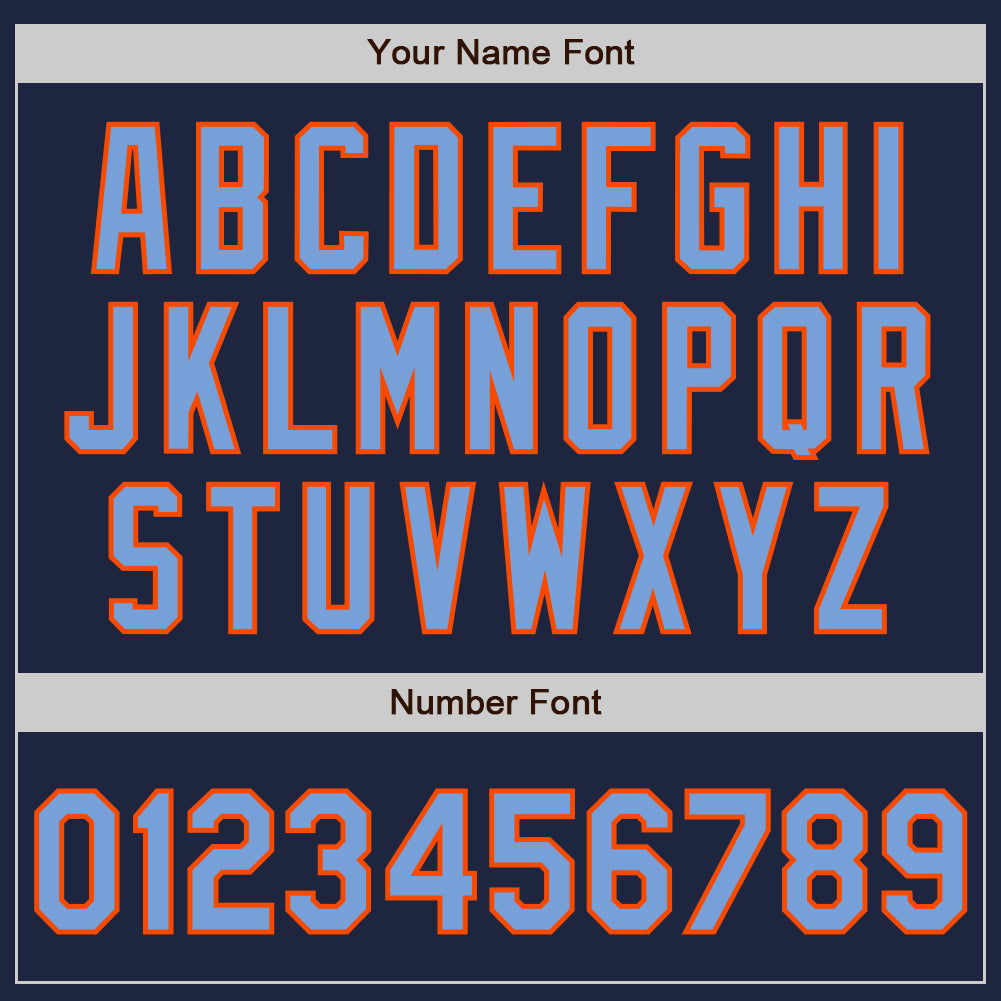 Custom Navy Powder Blue-Orange 3 Colors Arm Shapes Authentic Baseball Jersey - Sky-Custom