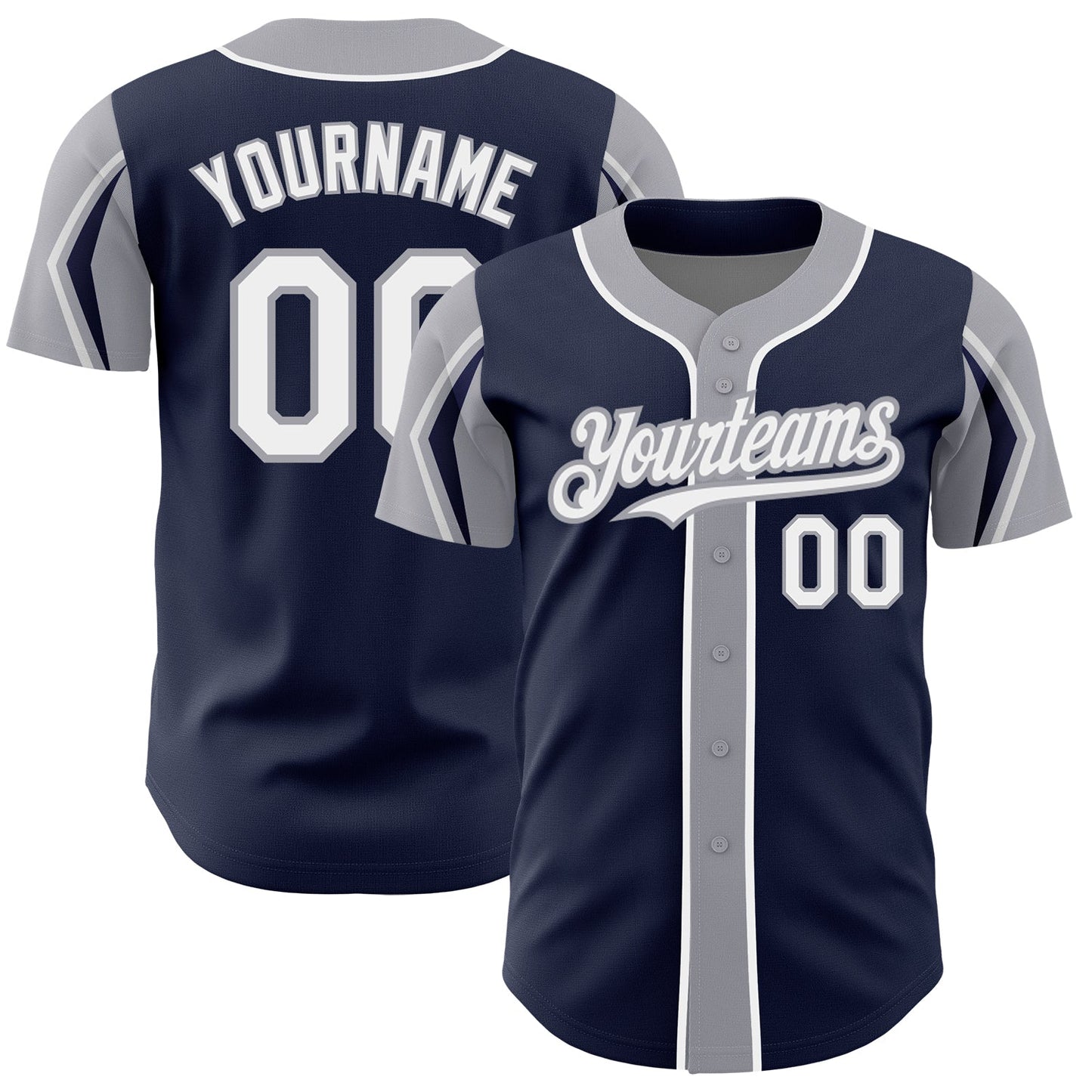 Custom Navy White-Gray 3 Colors Arm Shapes Authentic Baseball Jersey - Sky-Custom