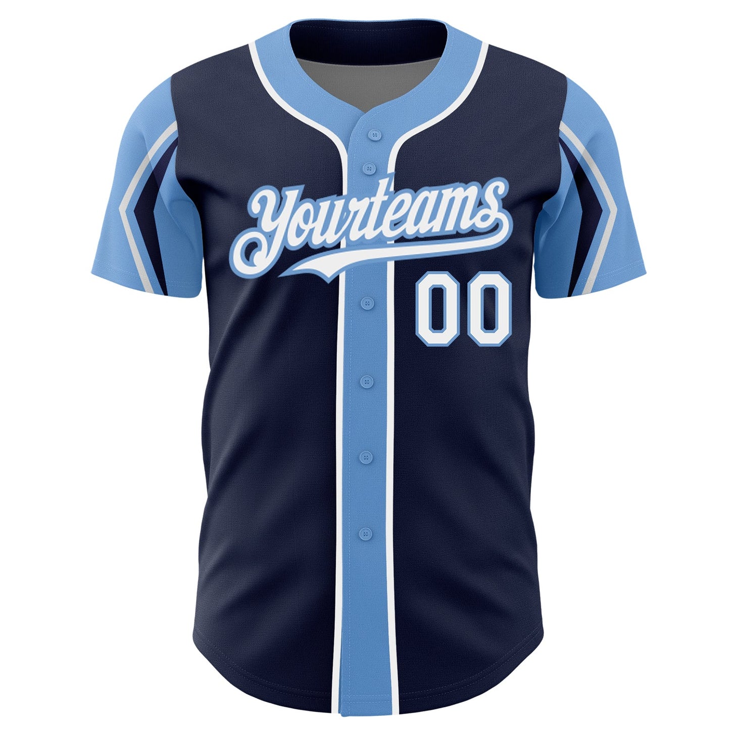 Custom Navy White-Light Blue 3 Colors Arm Shapes Authentic Baseball Jersey - Sky-Custom