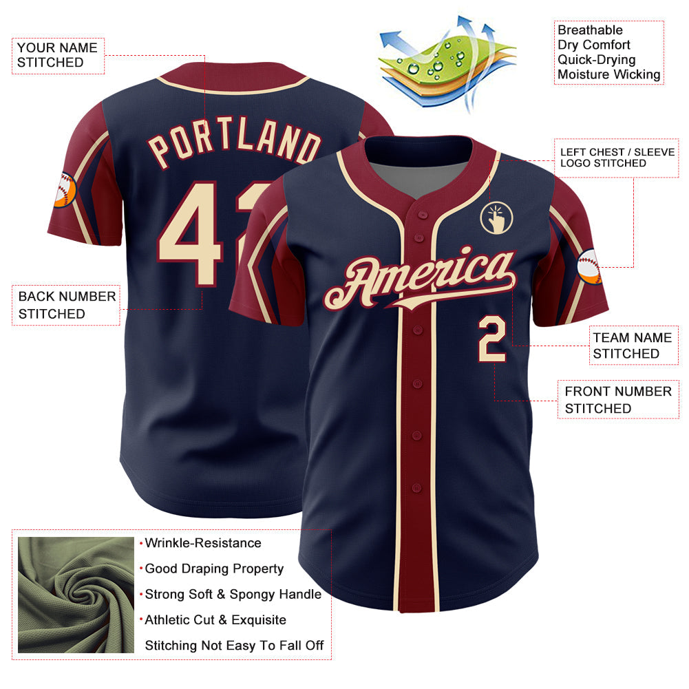 Custom Navy City Cream-Crimson 3 Colors Arm Shapes Authentic Baseball Jersey - Sky-Custom