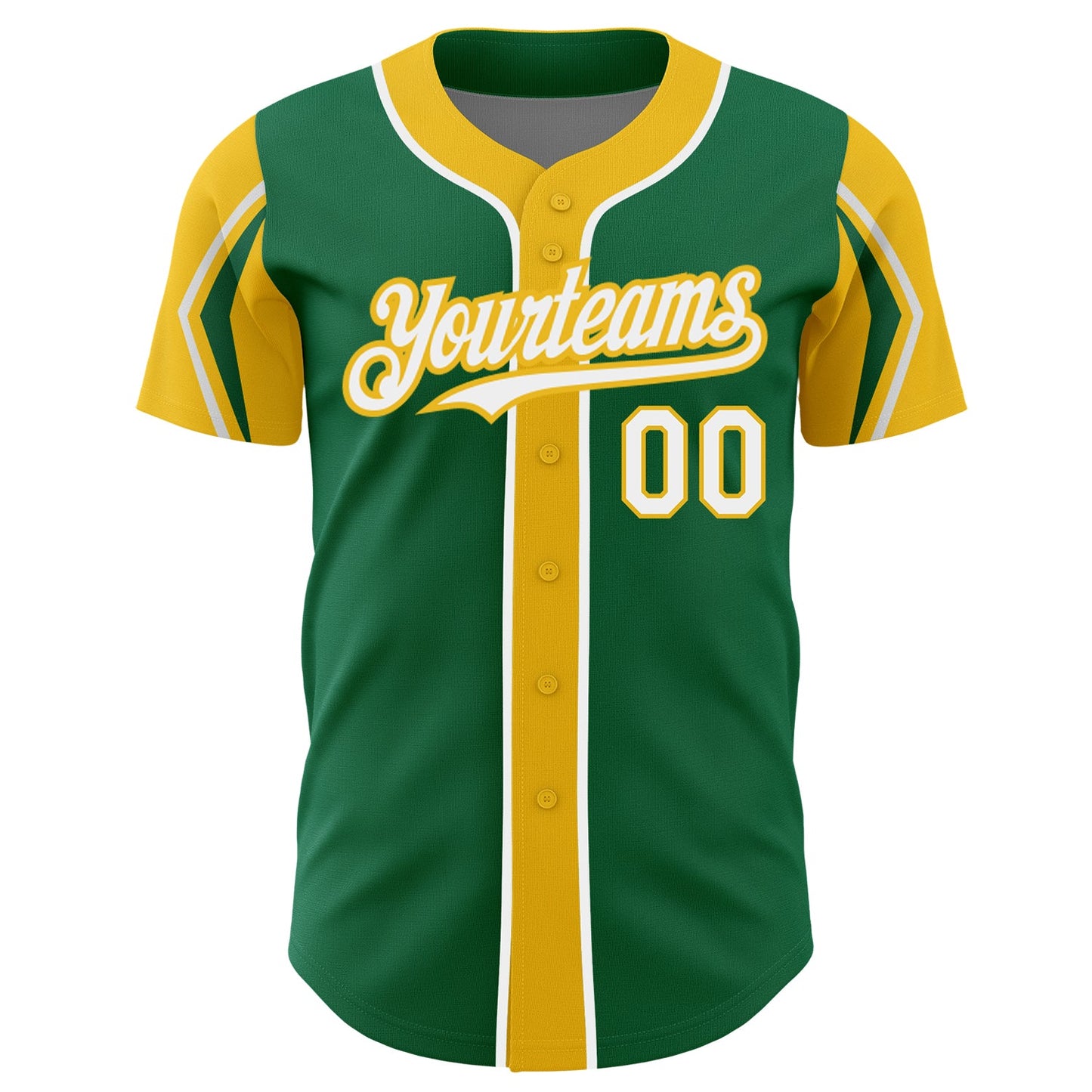 Custom Kelly Green White-Yellow 3 Colors Arm Shapes Authentic Baseball Jersey - Sky-Custom