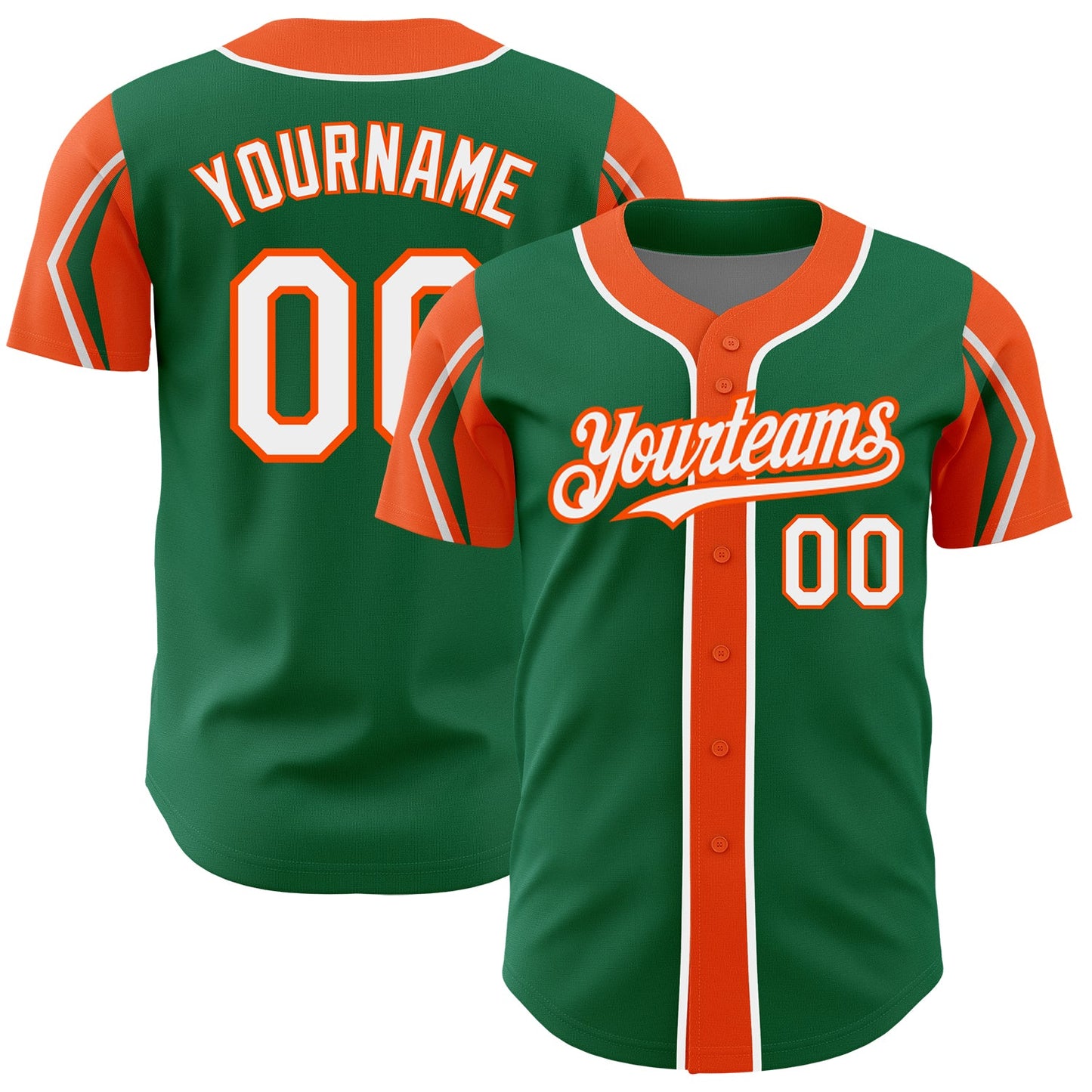 Custom Kelly Green White-Orange 3 Colors Arm Shapes Authentic Baseball Jersey - Sky-Custom