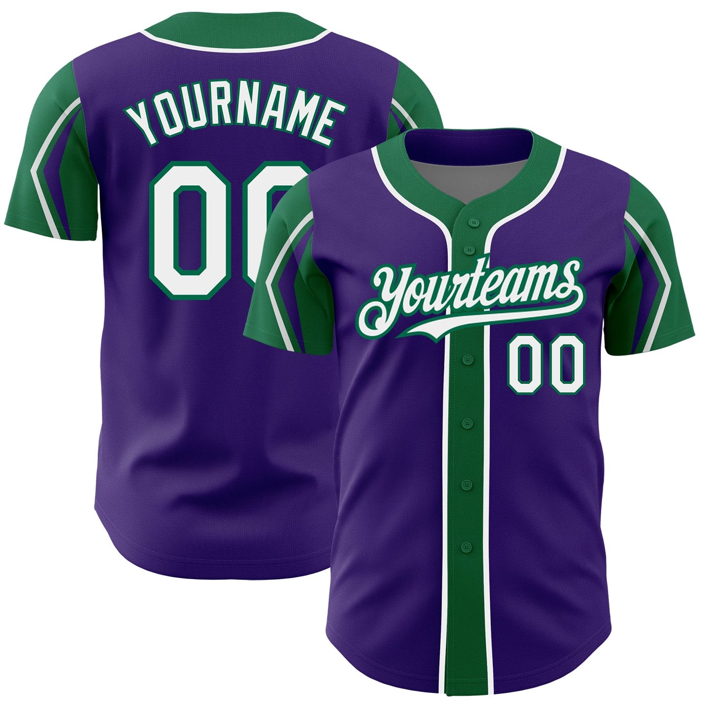 Custom Purple White-Kelly Green 3 Colors Arm Shapes Authentic Baseball Jersey - Sky-Custom