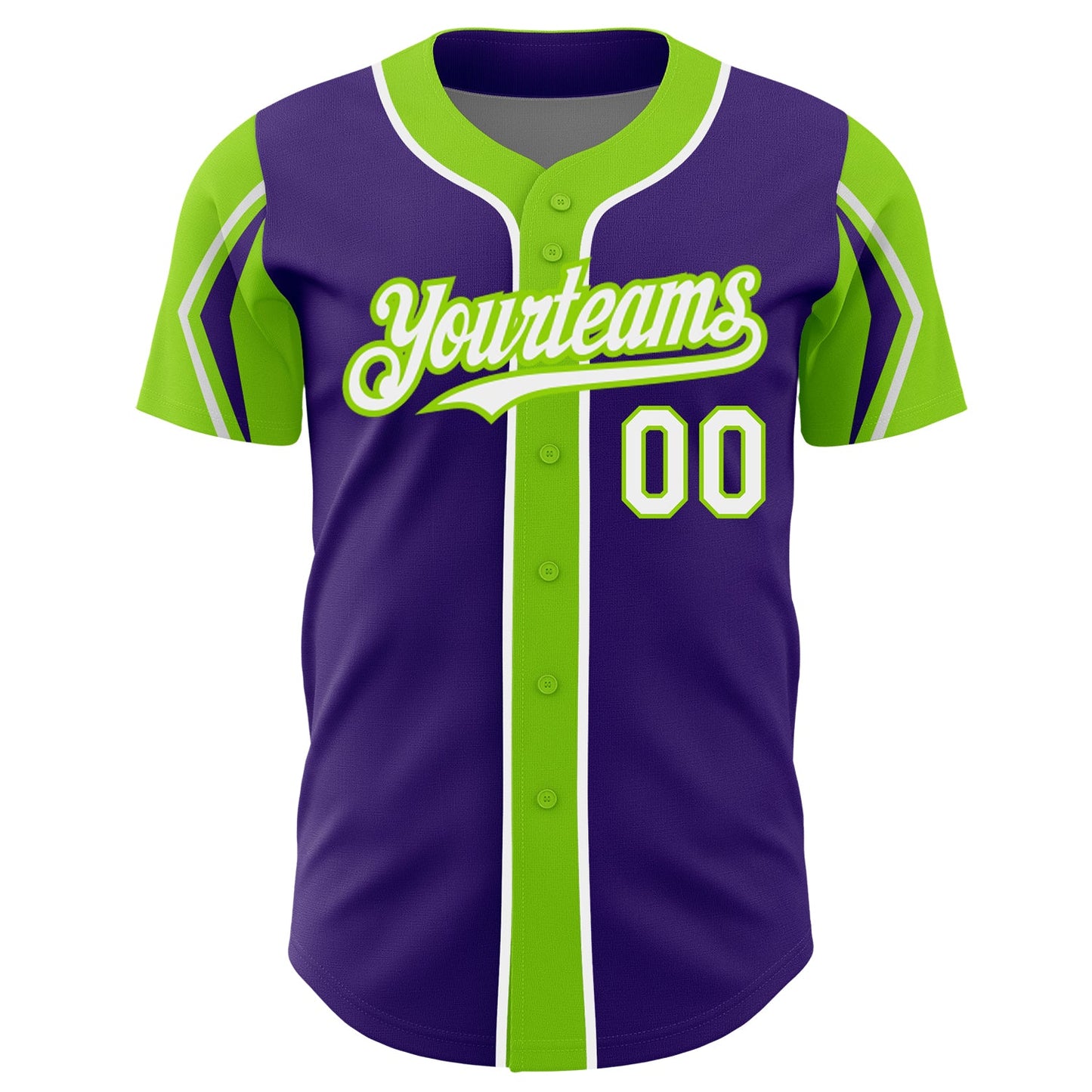 Custom Purple White-Neon Green 3 Colors Arm Shapes Authentic Baseball Jersey - Sky-Custom