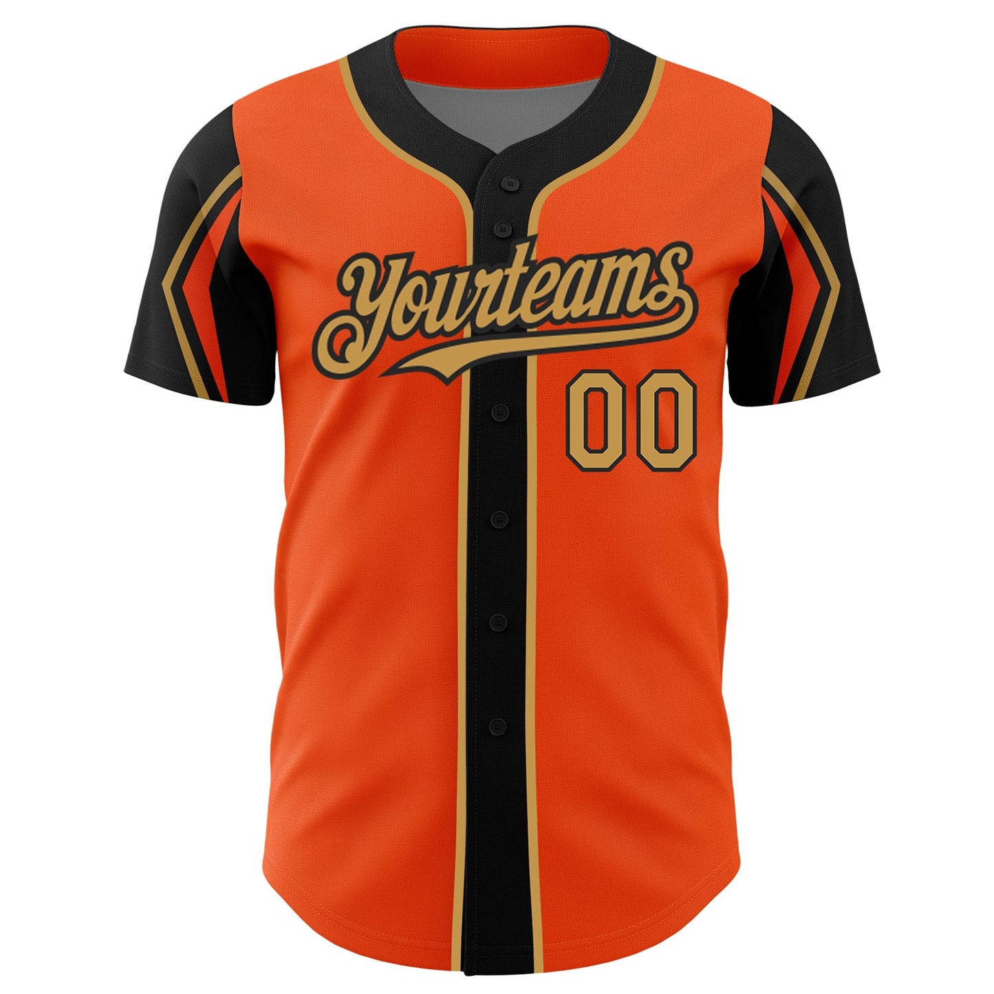 Custom Orange Old Gold-Black 3 Colors Arm Shapes Authentic Baseball Jersey - Sky-Custom