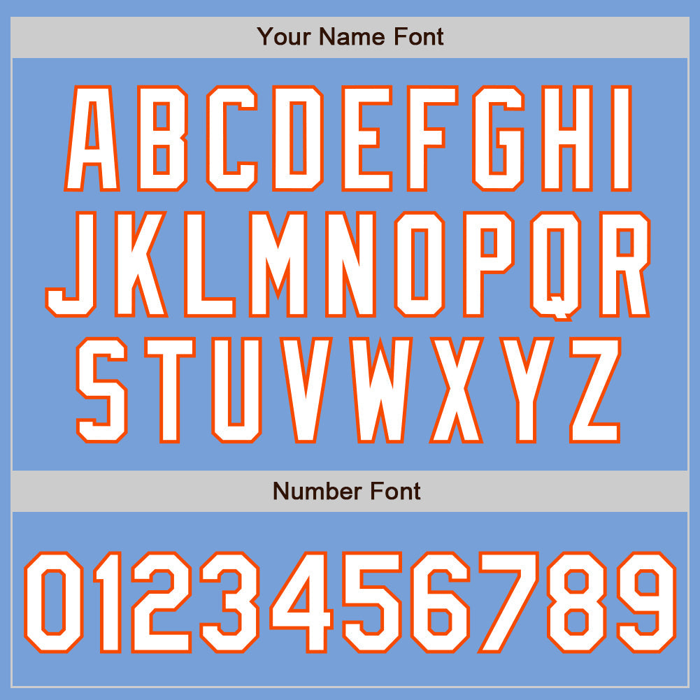 Custom Light Blue White-Orange 3 Colors Arm Shapes Authentic Baseball Jersey - Sky-Custom