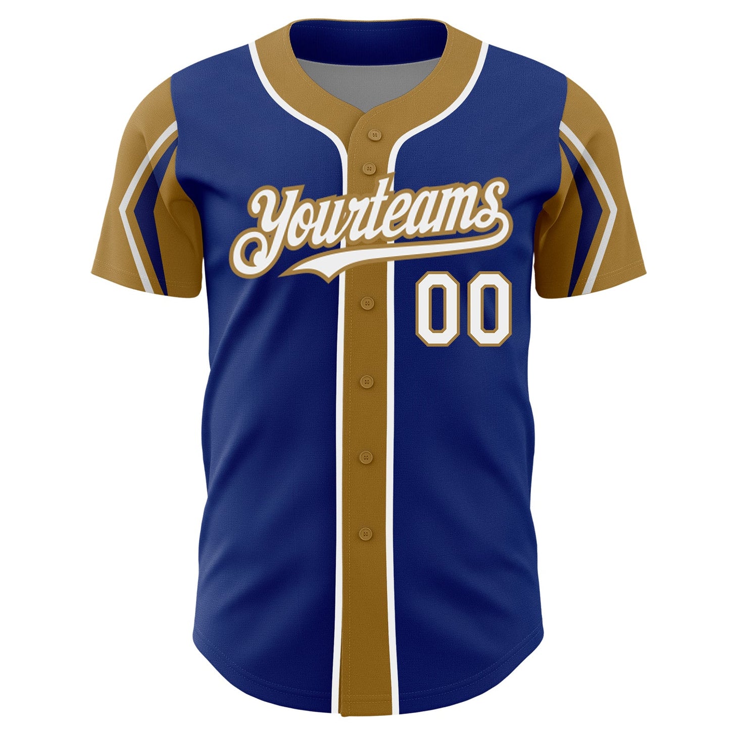 Custom Royal White-Old Gold 3 Colors Arm Shapes Authentic Baseball Jersey - Sky-Custom