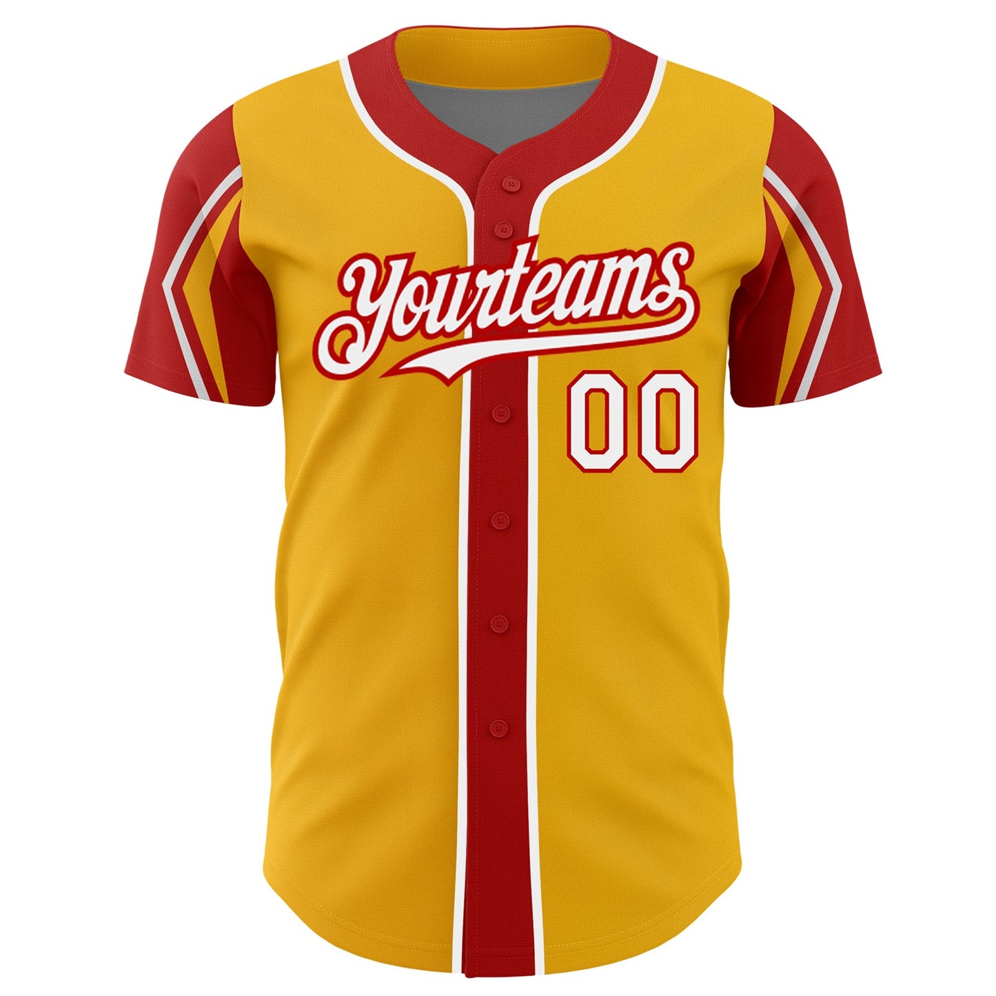 Custom Gold White-Red 3 Colors Arm Shapes Authentic Baseball Jersey - Sky-Custom
