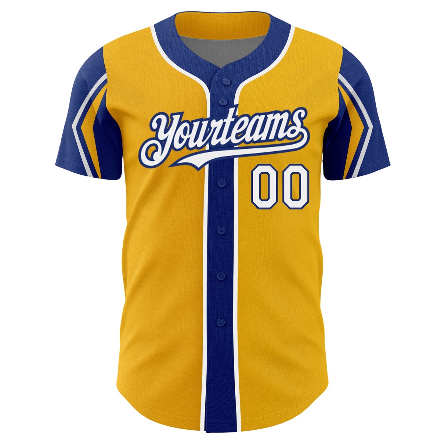 Custom Gold White-Royal 3 Colors Arm Shapes Authentic Baseball Jersey - Sky-Custom
