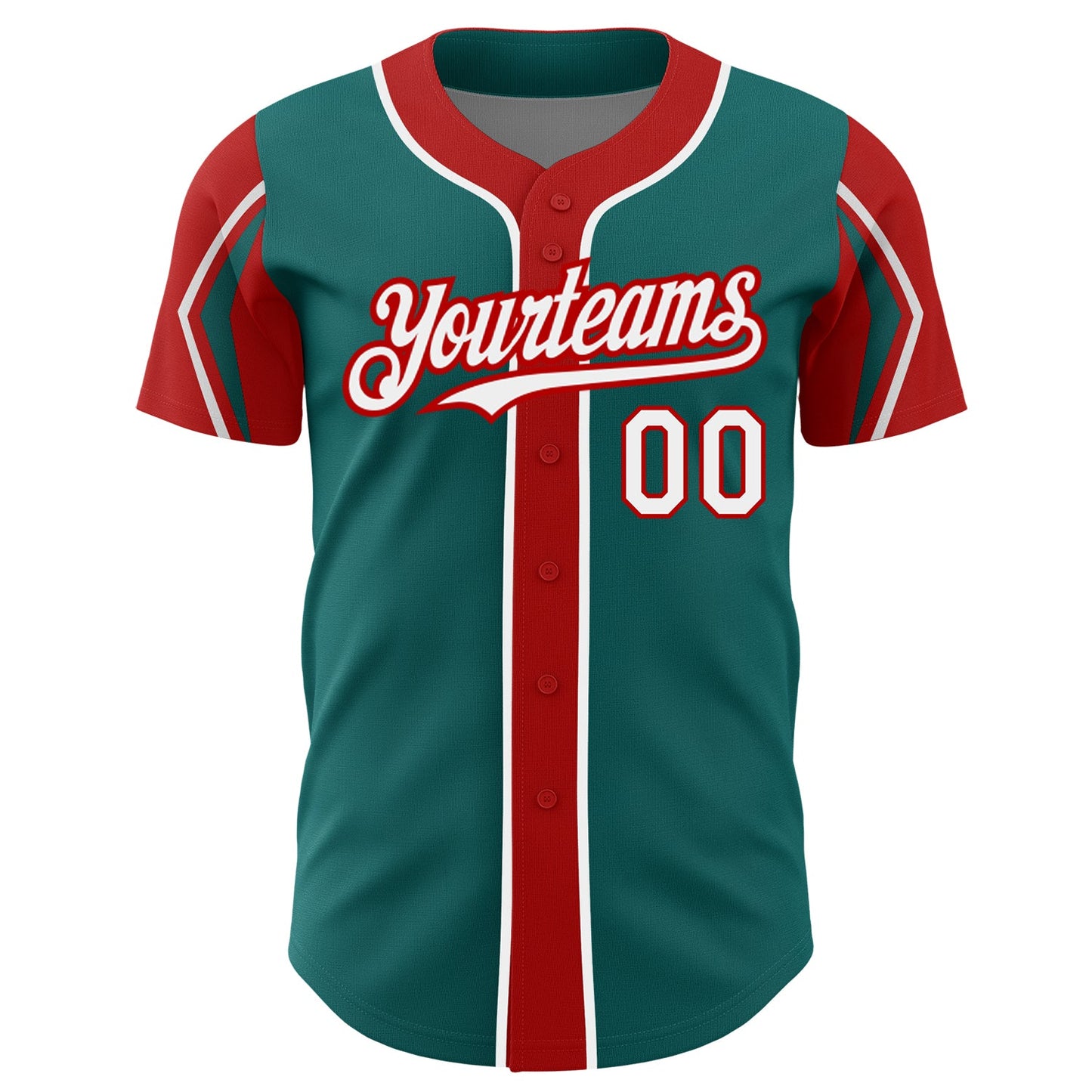 Custom Teal White-Red 3 Colors Arm Shapes Authentic Baseball Jersey - Sky-Custom