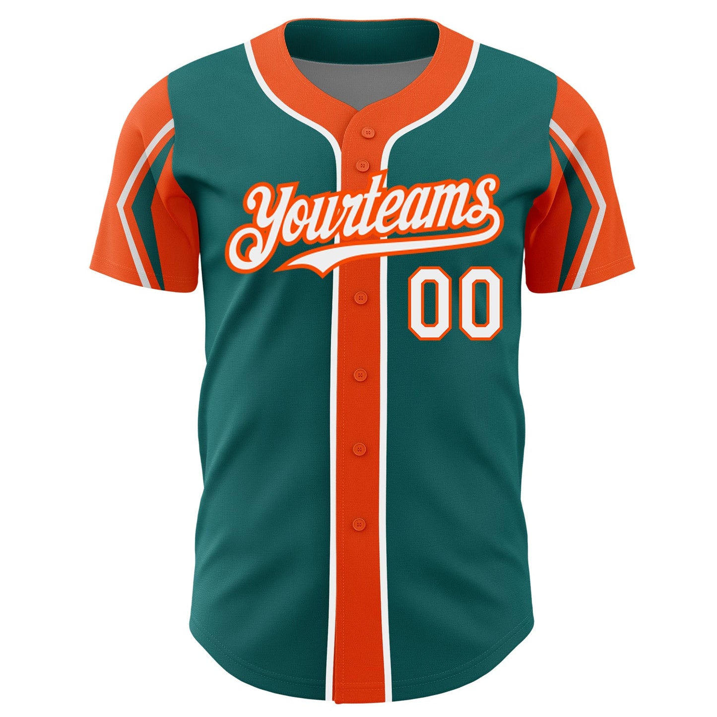 Custom Teal White-Orange 3 Colors Arm Shapes Authentic Baseball Jersey - Sky-Custom