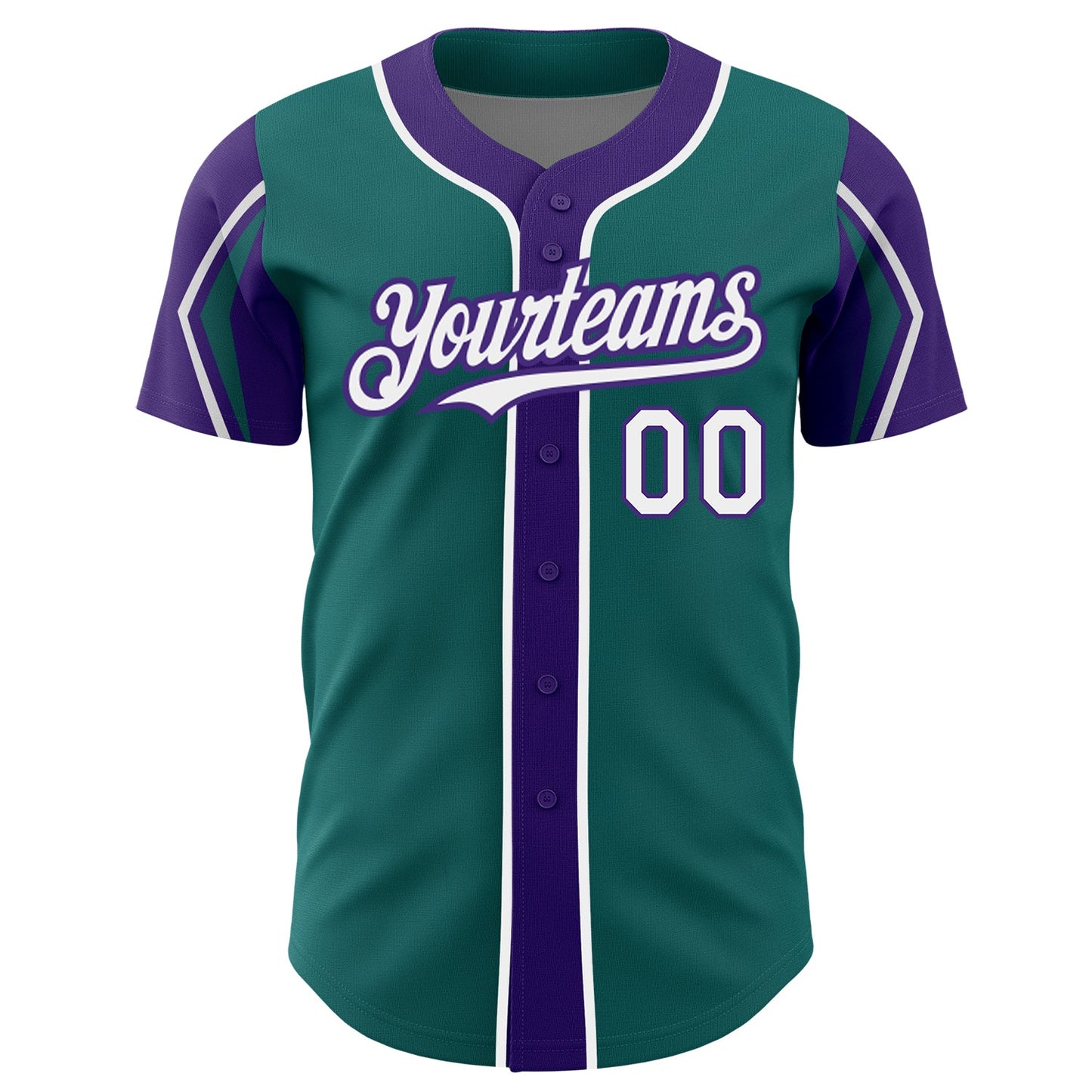 Custom Teal White-Purple 3 Colors Arm Shapes Authentic Baseball Jersey - Sky-Custom