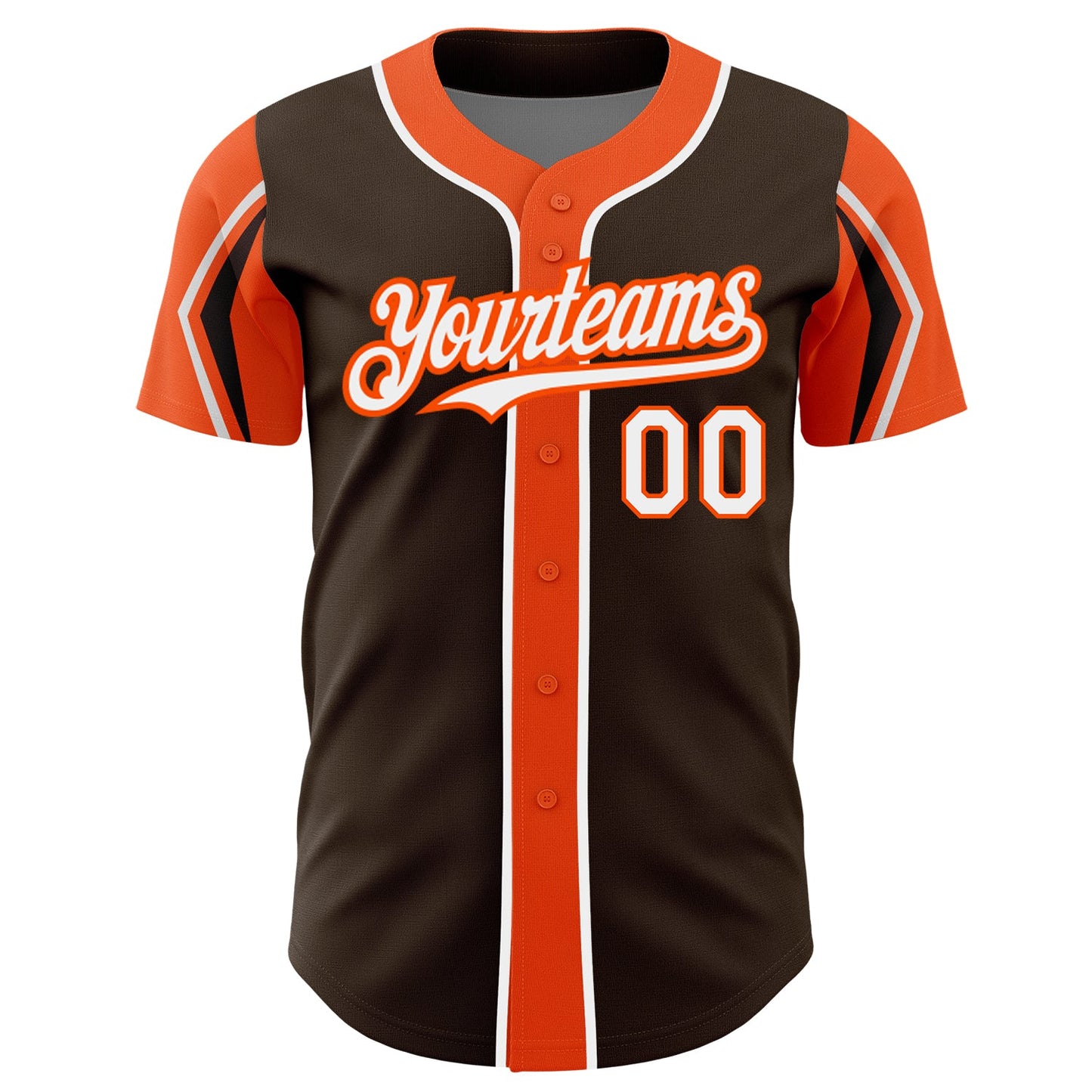 Custom Brown White-Orange 3 Colors Arm Shapes Authentic Baseball Jersey - Sky-Custom