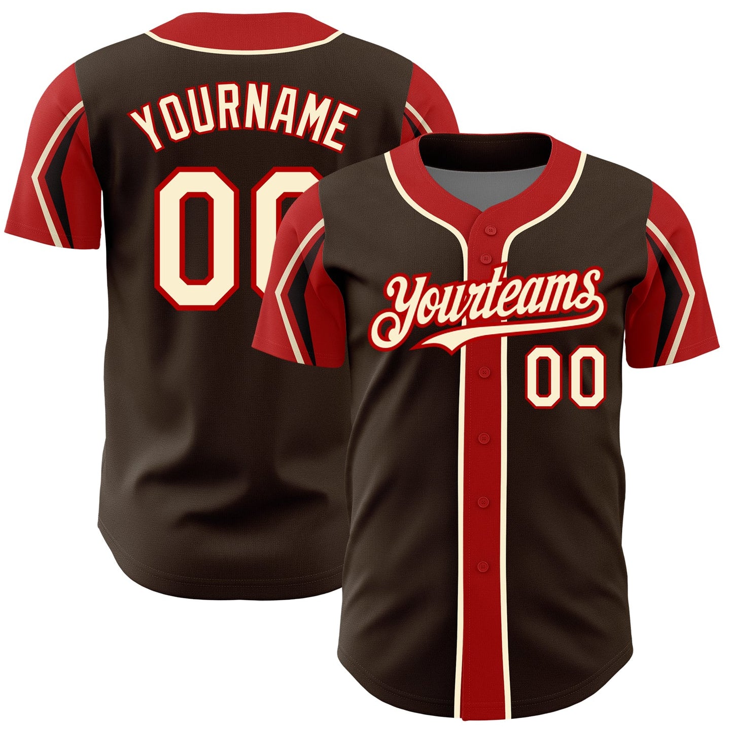 Custom Brown Cream-Red 3 Colors Arm Shapes Authentic Baseball Jersey - Sky-Custom