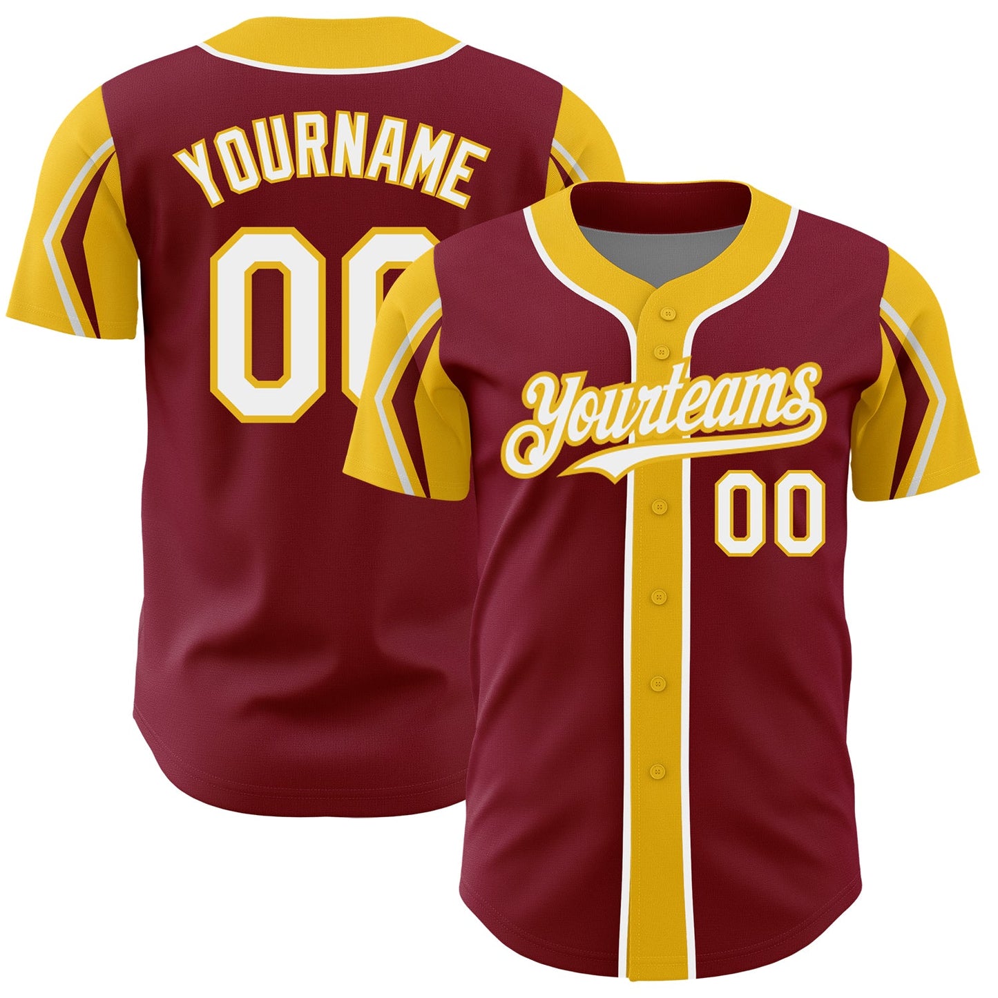 Custom Crimson White-Yellow 3 Colors Arm Shapes Authentic Baseball Jersey - Sky-Custom