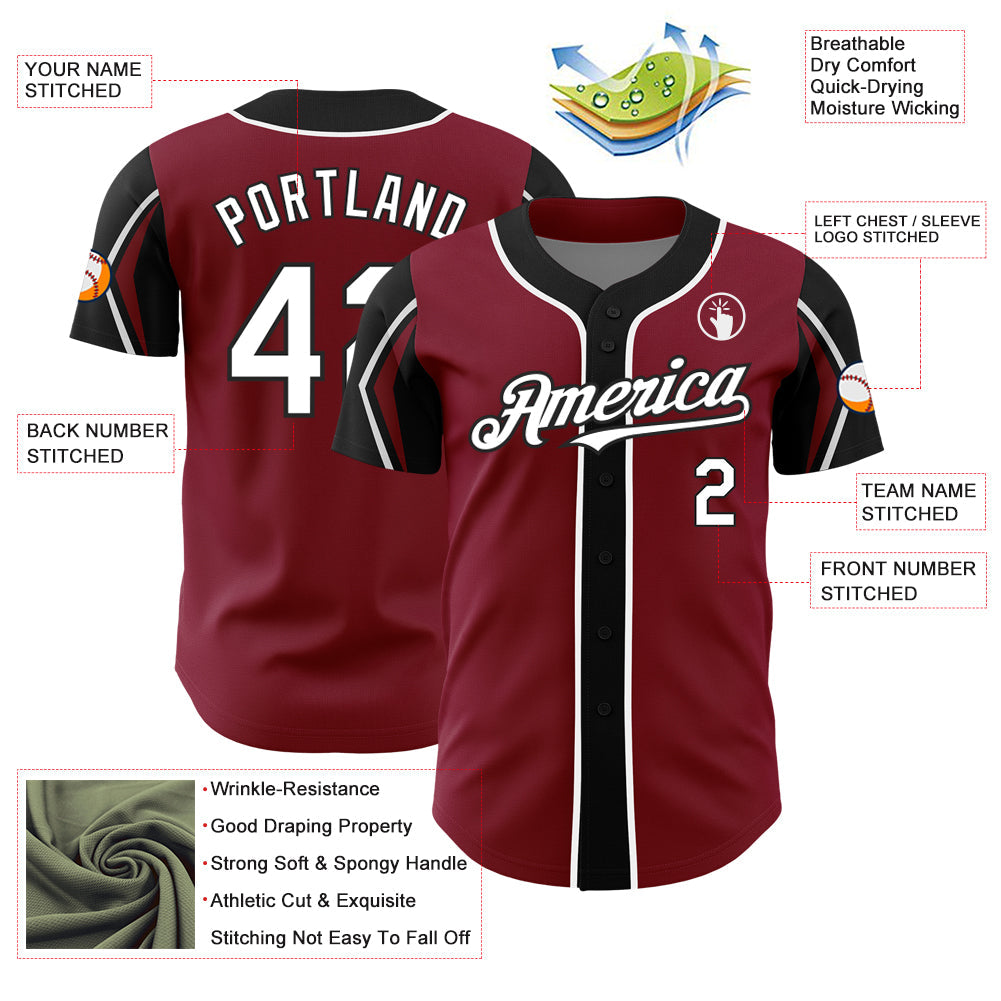 Custom Crimson White-Black 3 Colors Arm Shapes Authentic Baseball Jersey - Sky-Custom