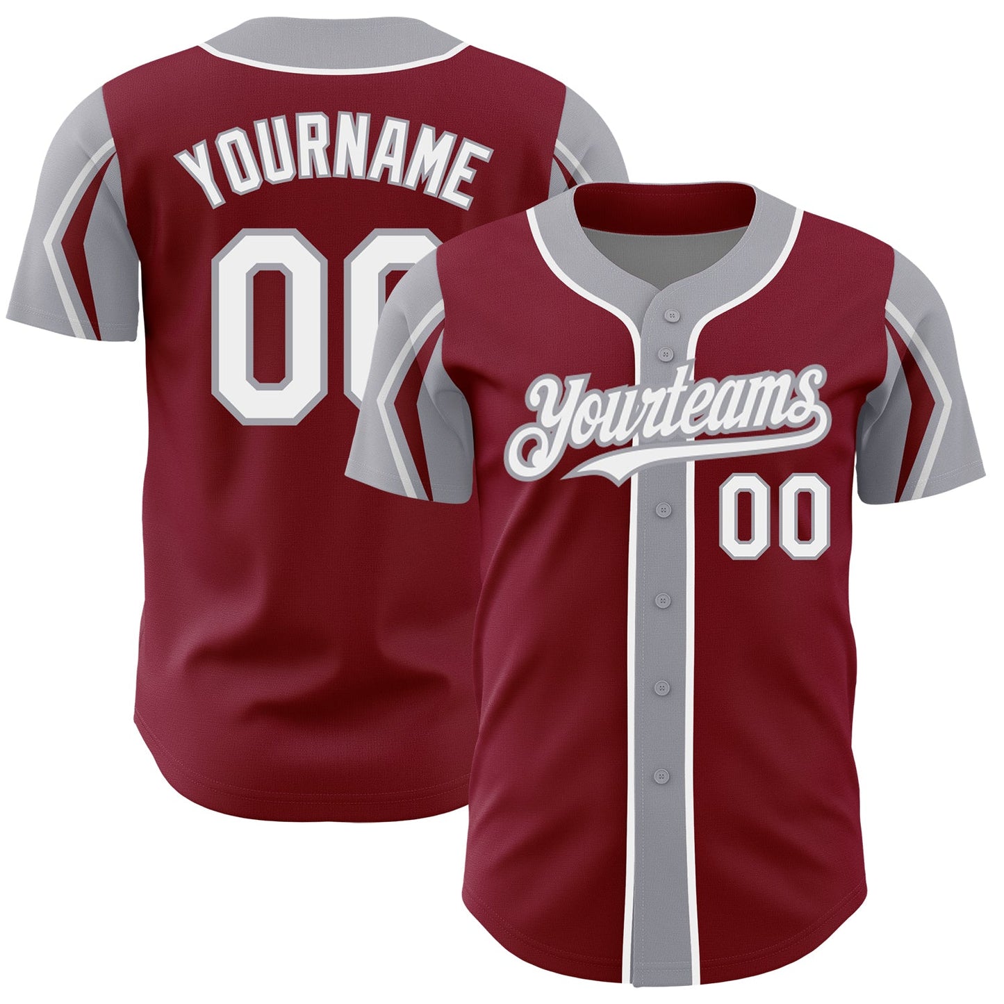 Custom Crimson White-Gray 3 Colors Arm Shapes Authentic Baseball Jersey - Sky-Custom