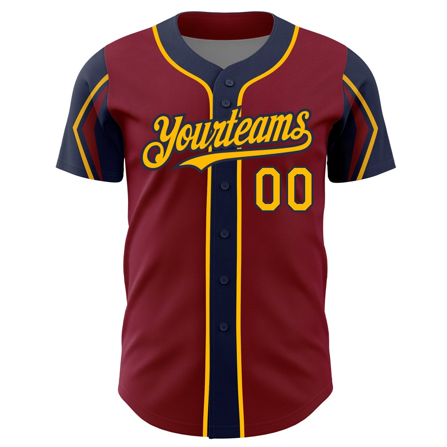 Custom Crimson Gold-Navy 3 Colors Arm Shapes Authentic Baseball Jersey - Sky-Custom