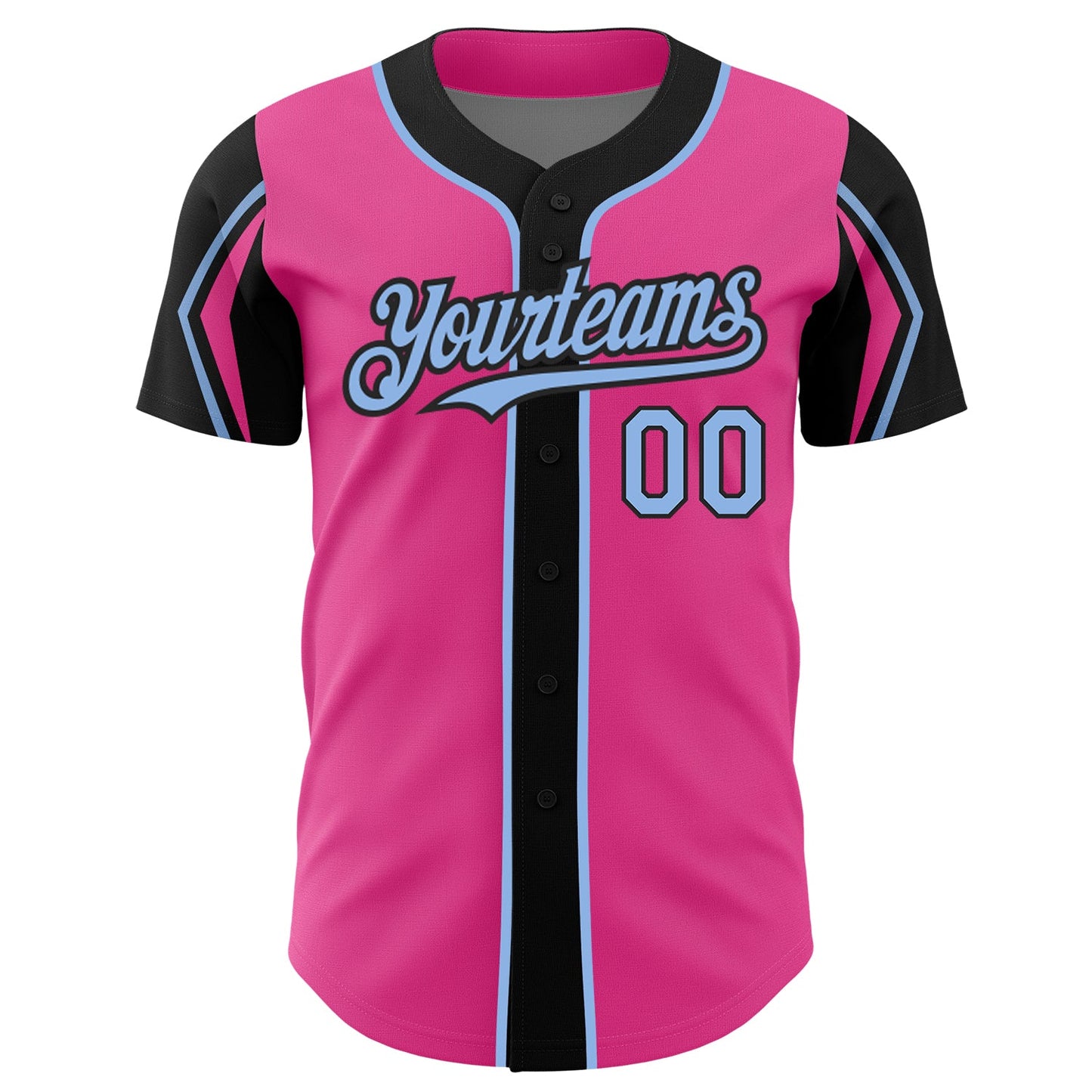 Custom Pink Light Blue-Black 3 Colors Arm Shapes Authentic Baseball Jersey - Sky-Custom