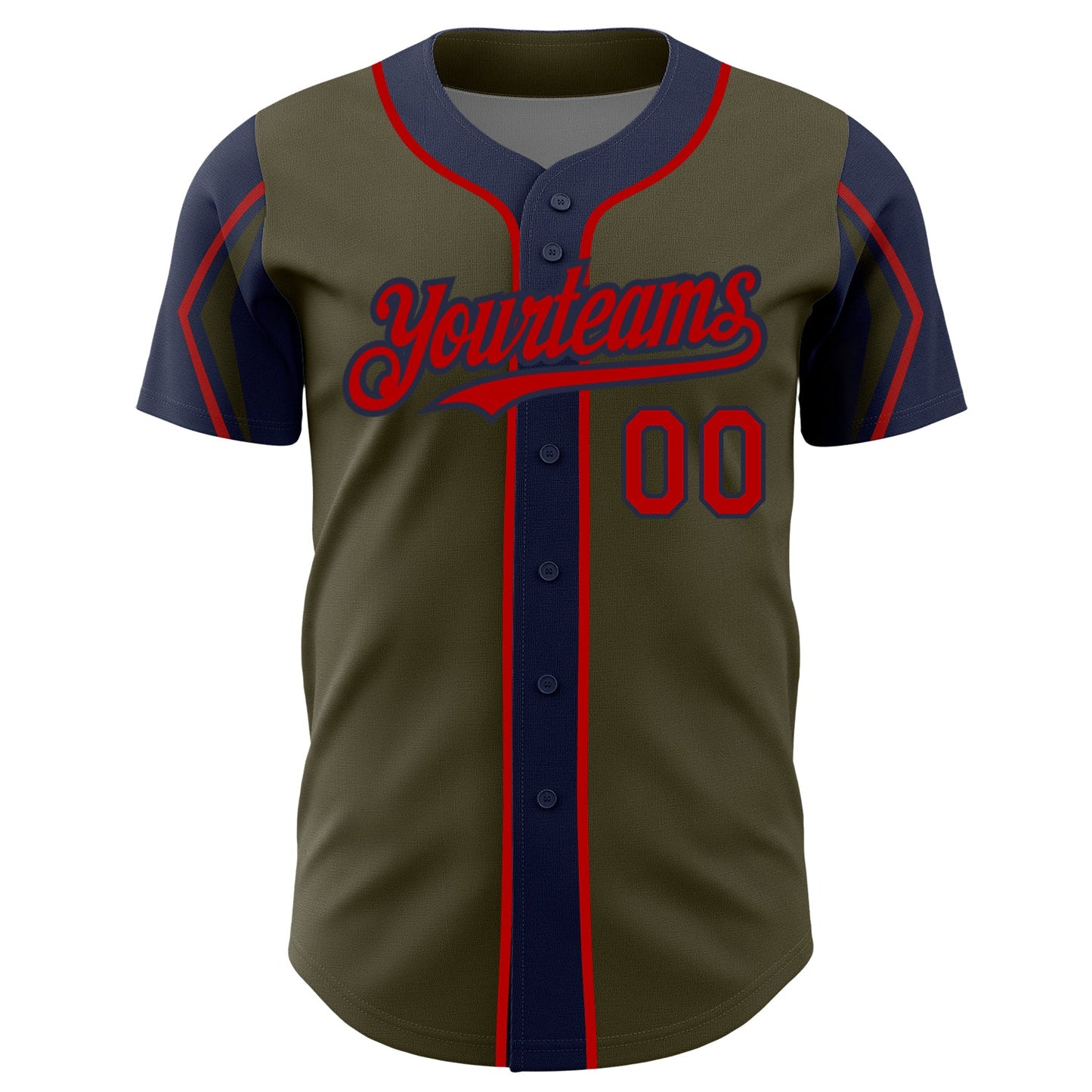 Custom Olive Red-Navy 3 Colors Arm Shapes Authentic Salute To Service Baseball Jersey - Sky-Custom