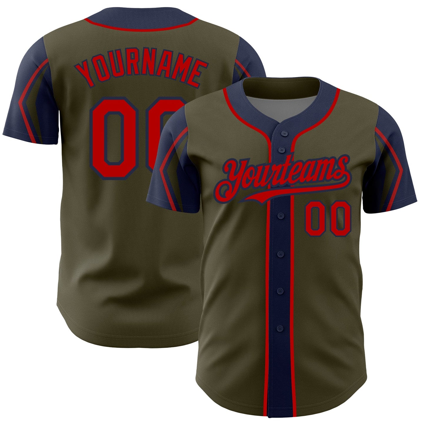 Custom Olive Red-Navy 3 Colors Arm Shapes Authentic Salute To Service Baseball Jersey - Sky-Custom