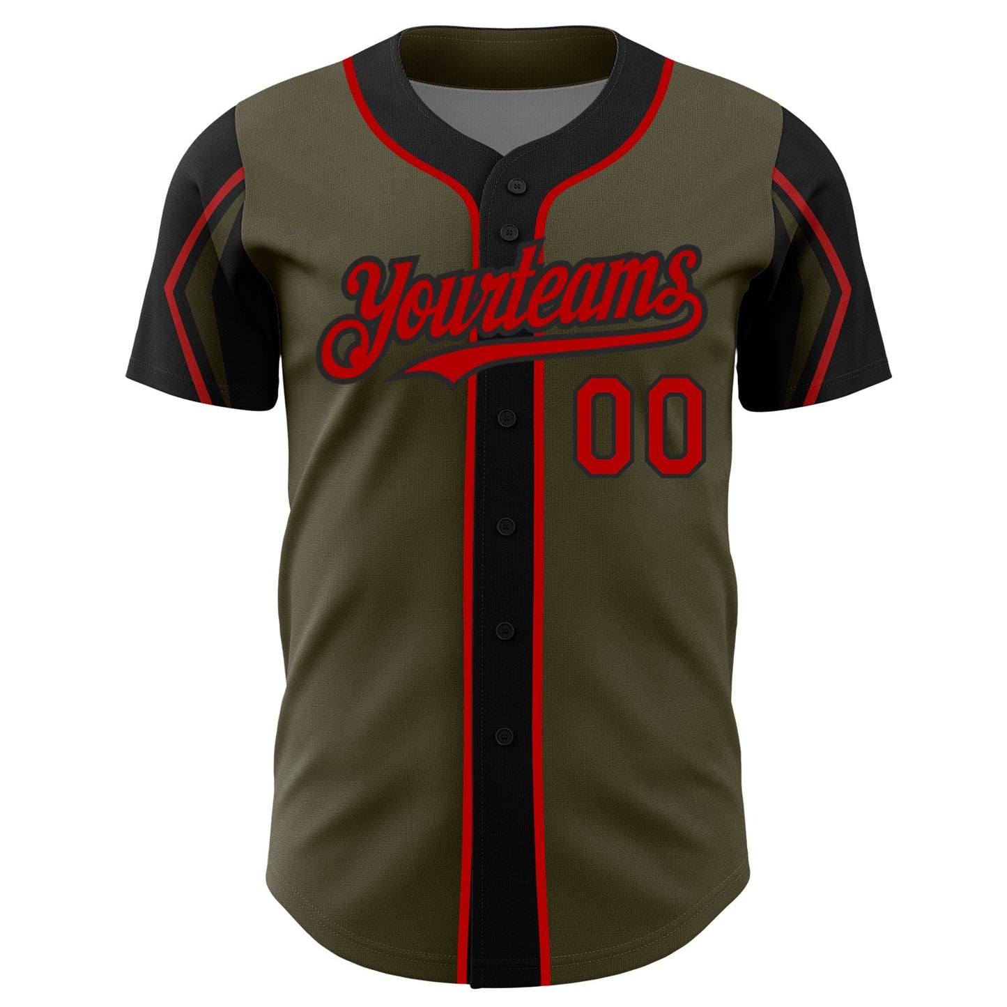 Custom Olive Red-Black 3 Colors Arm Shapes Authentic Salute To Service Baseball Jersey - Sky-Custom