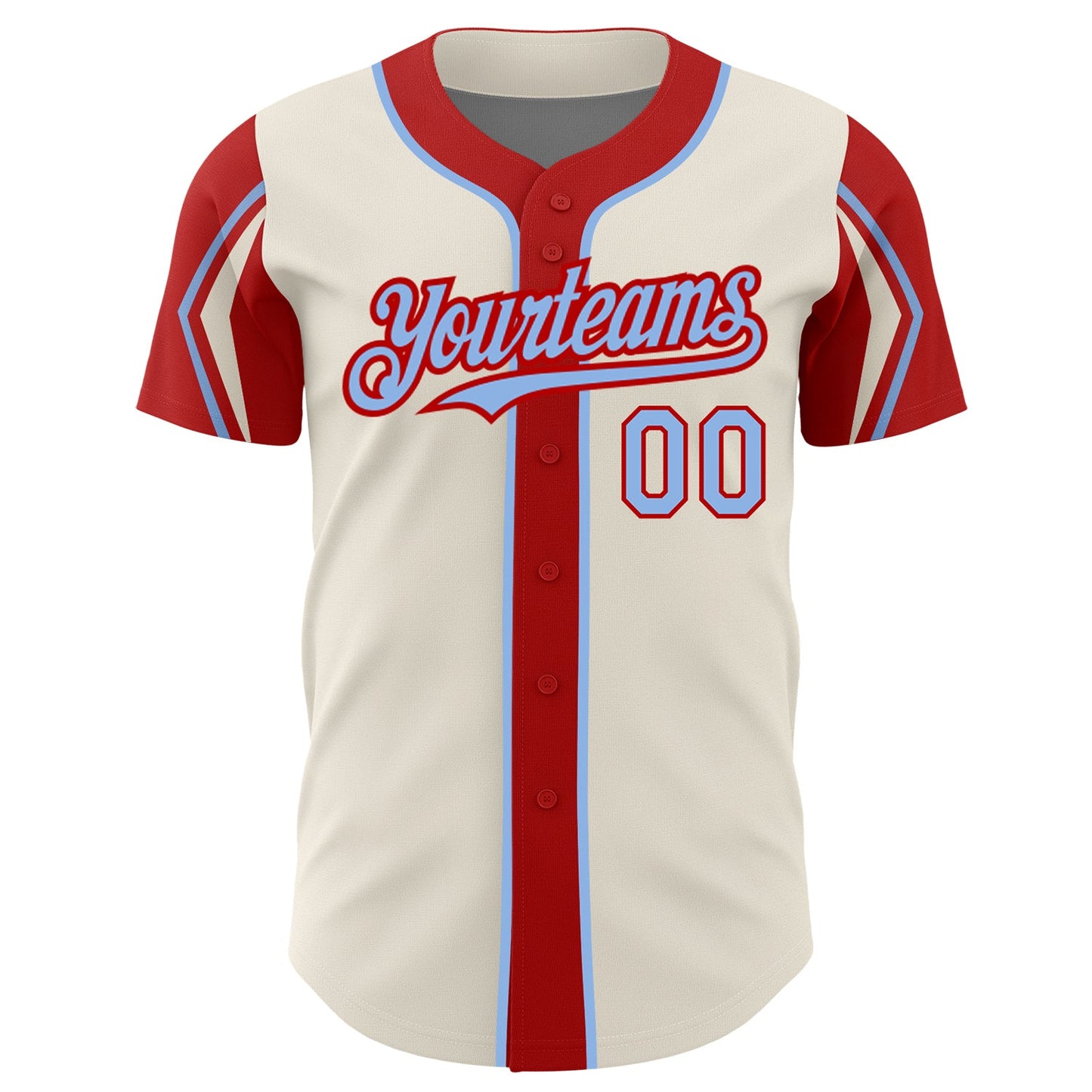 Custom Cream Light Blue-Red 3 Colors Arm Shapes Authentic Baseball Jersey - Sky-Custom
