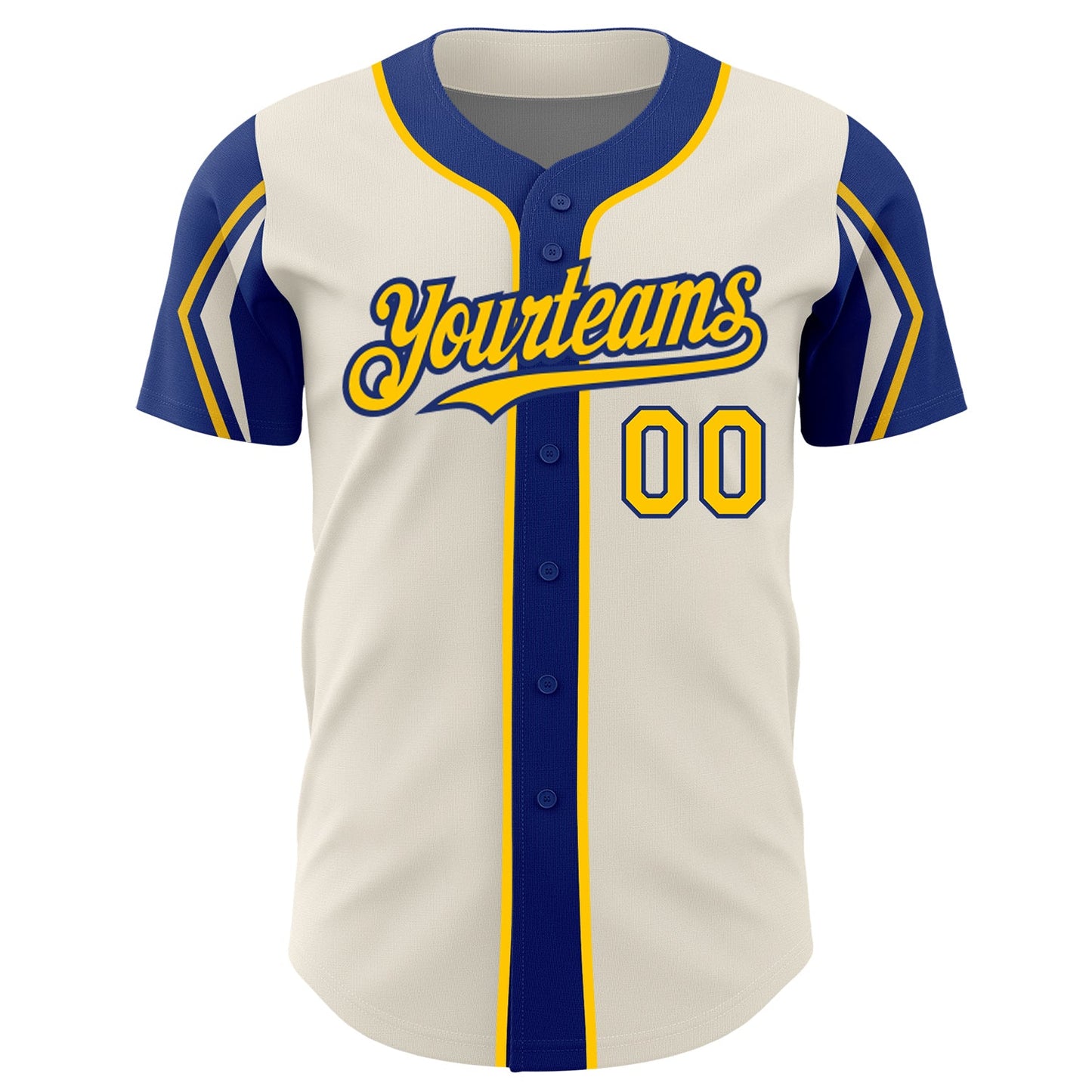 Custom Cream Yellow-Royal 3 Colors Arm Shapes Authentic Baseball Jersey - Sky-Custom