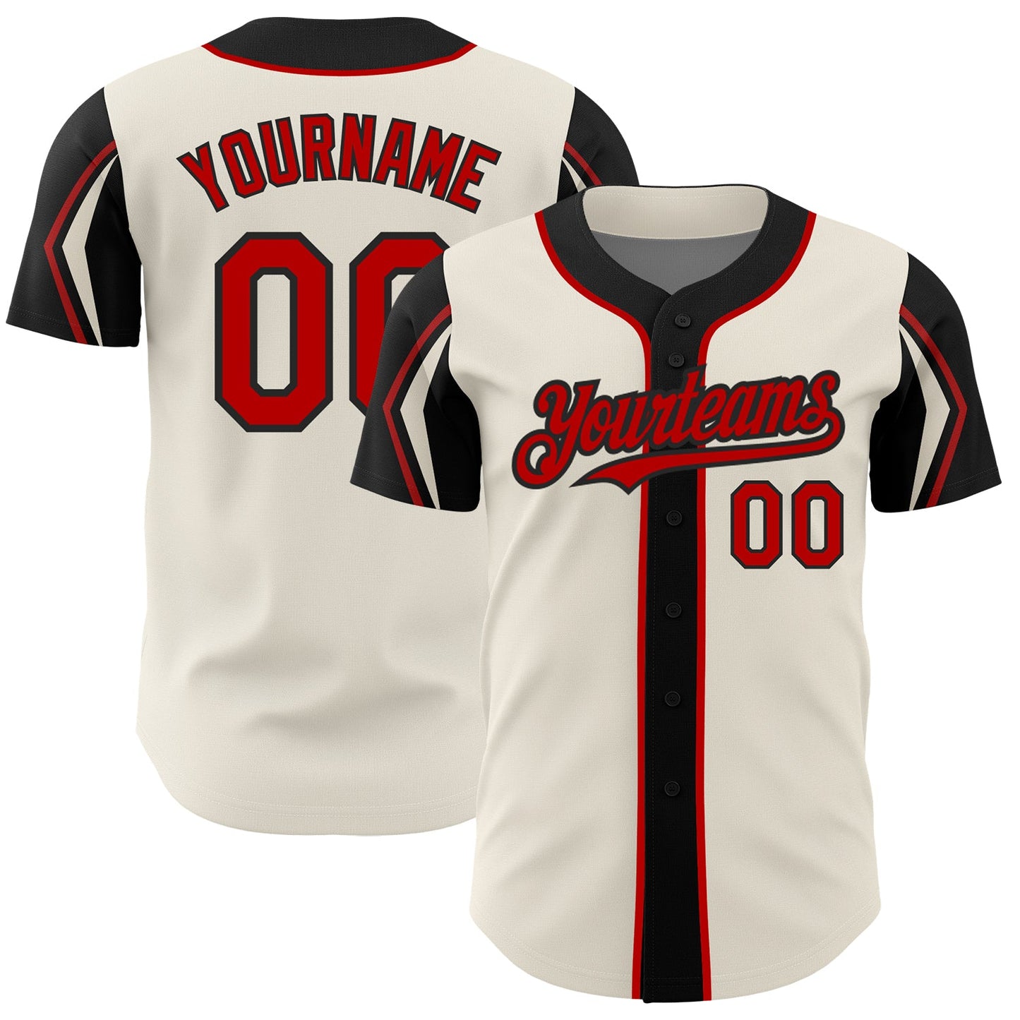 Custom Cream Red-Black 3 Colors Arm Shapes Authentic Baseball Jersey - Sky-Custom