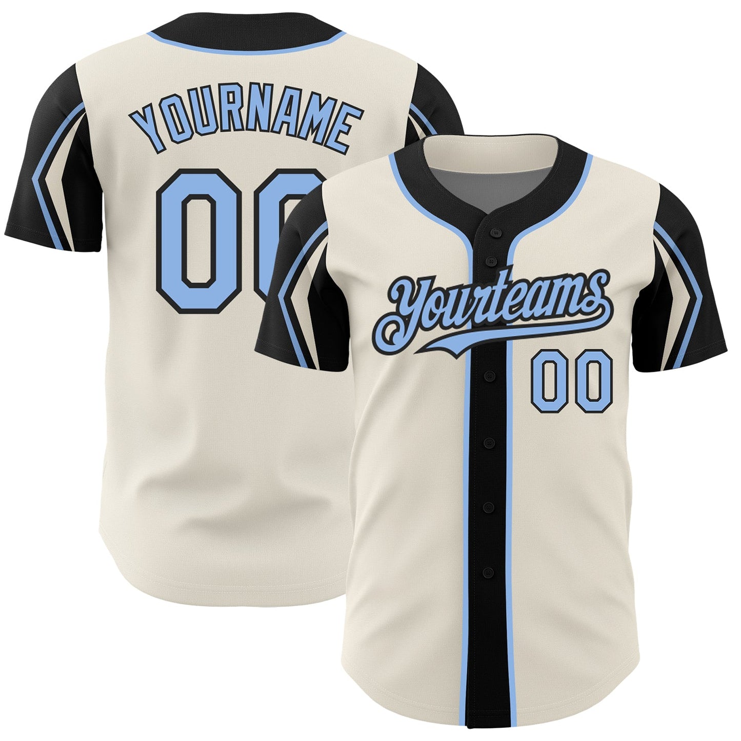 Custom Cream Light Blue-Black 3 Colors Arm Shapes Authentic Baseball Jersey - Sky-Custom