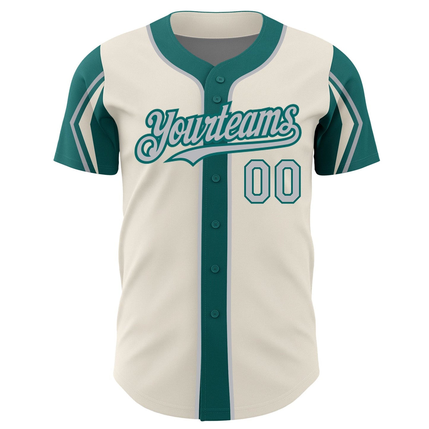 Custom Cream Gray-Teal 3 Colors Arm Shapes Authentic Baseball Jersey - Sky-Custom