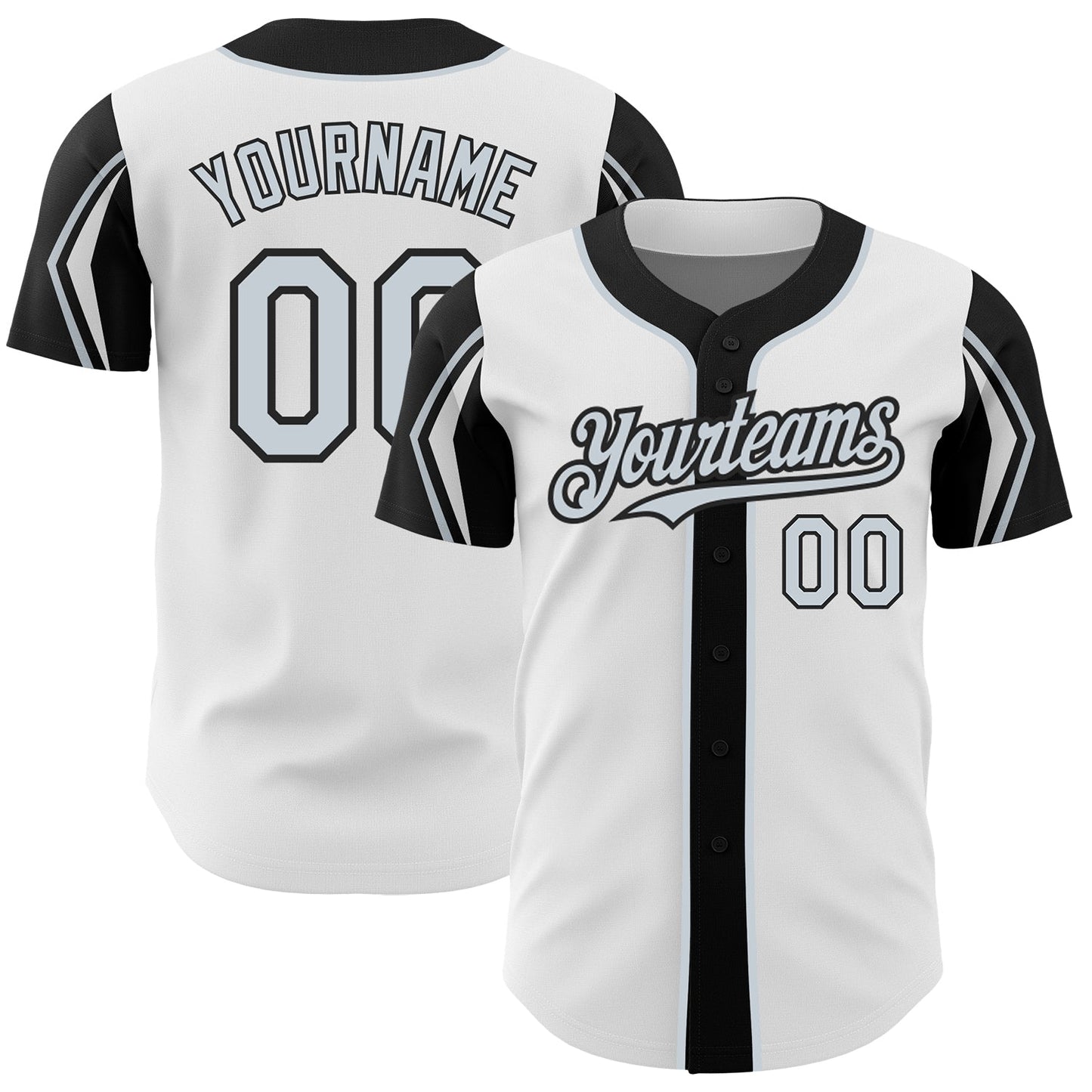 Custom White Silver-Black 3 Colors Arm Shapes Authentic Baseball Jersey - Sky-Custom