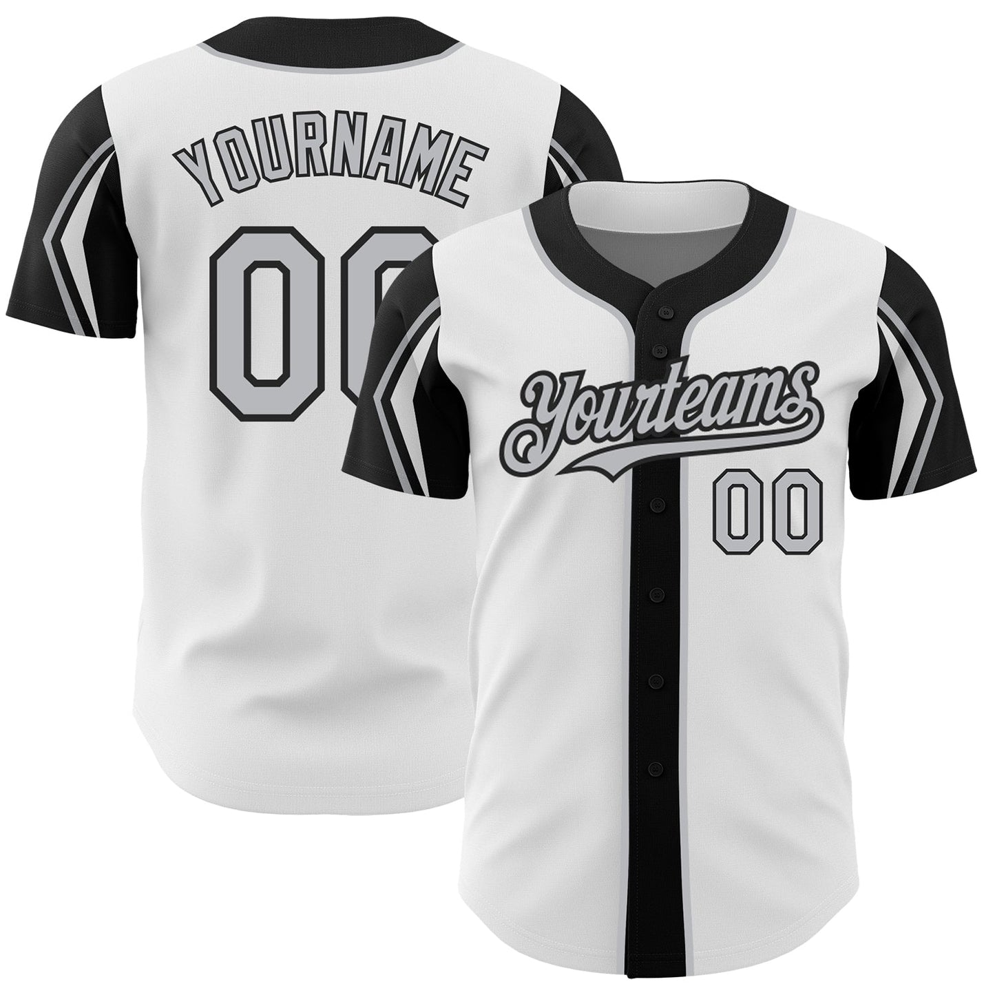 Custom White Gray-Black 3 Colors Arm Shapes Authentic Baseball Jersey - Sky-Custom