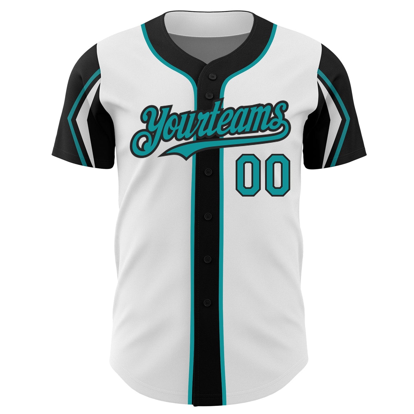Custom White Teal-Black 3 Colors Arm Shapes Authentic Baseball Jersey - Sky-Custom