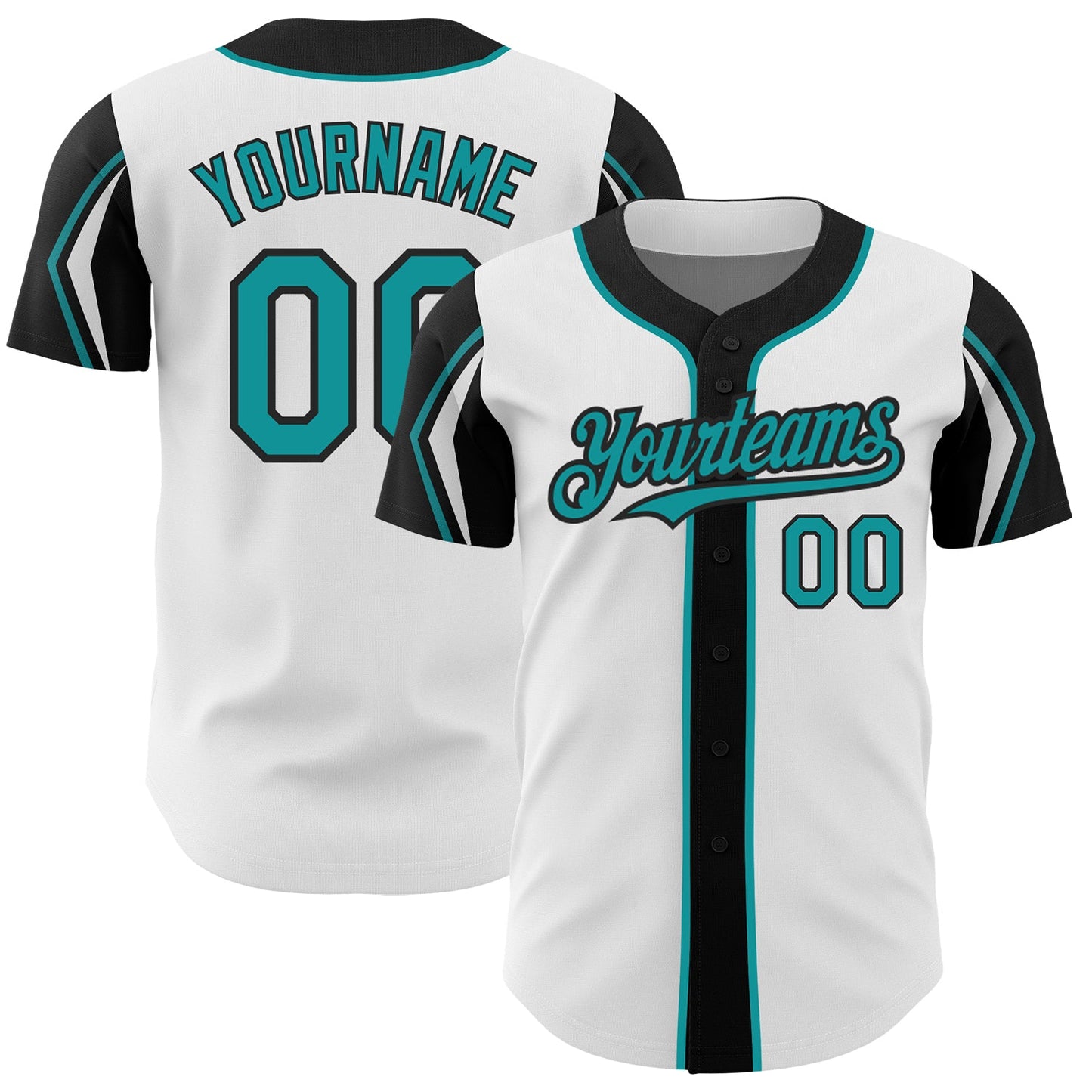 Custom White Teal-Black 3 Colors Arm Shapes Authentic Baseball Jersey - Sky-Custom