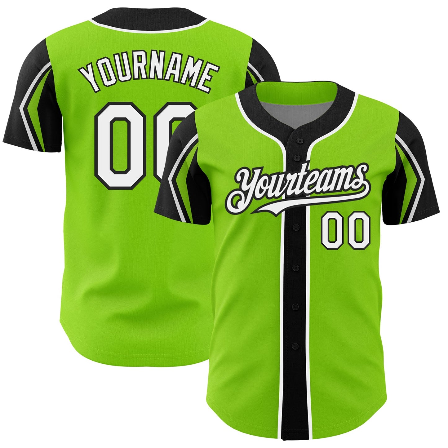 Custom Neon Green White-Black 3 Colors Arm Shapes Authentic Baseball Jersey - Sky-Custom