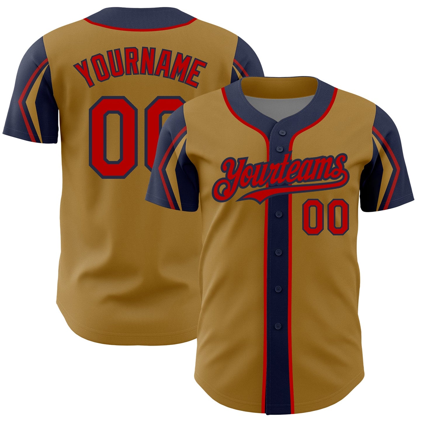 Custom Old Gold Red-Navy 3 Colors Arm Shapes Authentic Baseball Jersey - Sky-Custom