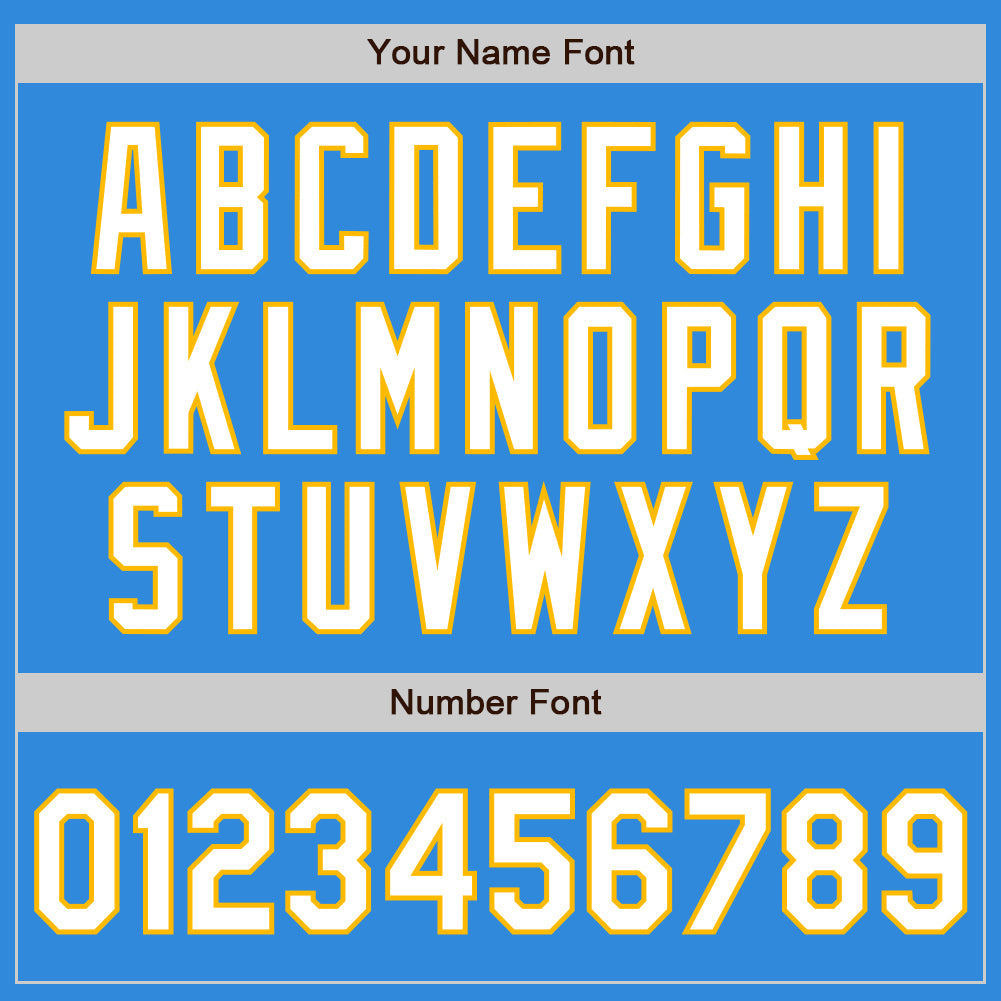 Custom Electric Blue White-Gold 3 Colors Arm Shapes Authentic Baseball Jersey - Sky-Custom