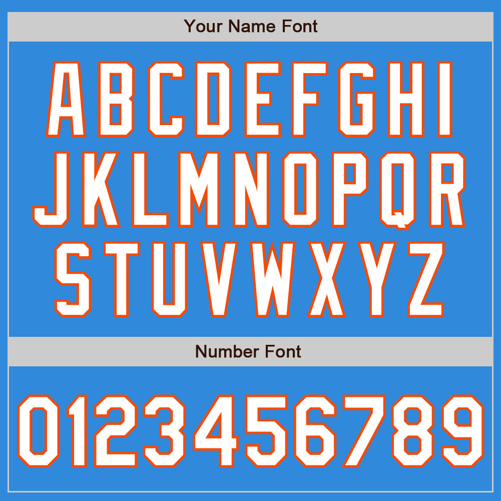 Custom Electric Blue White-Orange 3 Colors Arm Shapes Authentic Baseball Jersey - Sky-Custom