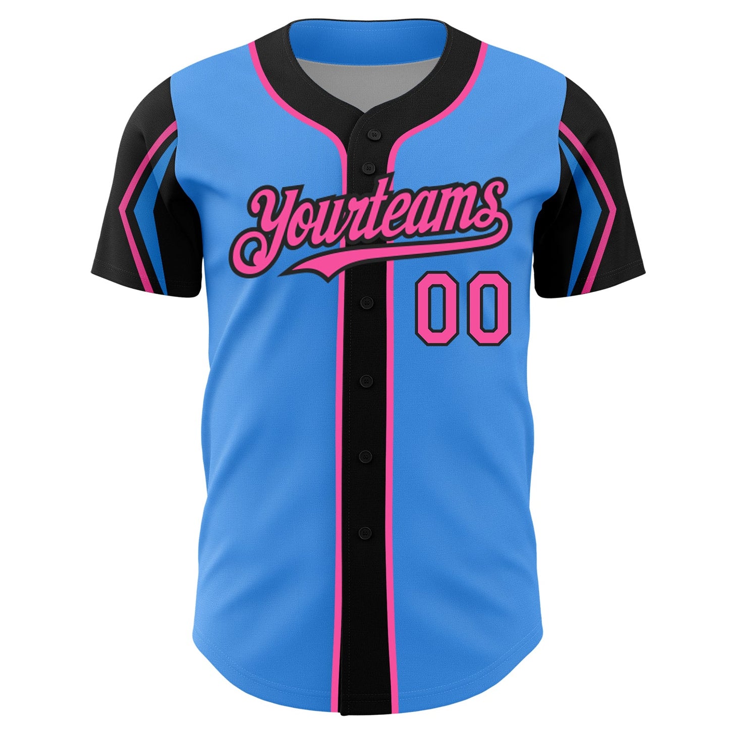 Custom Electric Blue Pink-Black 3 Colors Arm Shapes Authentic Baseball Jersey - Sky-Custom