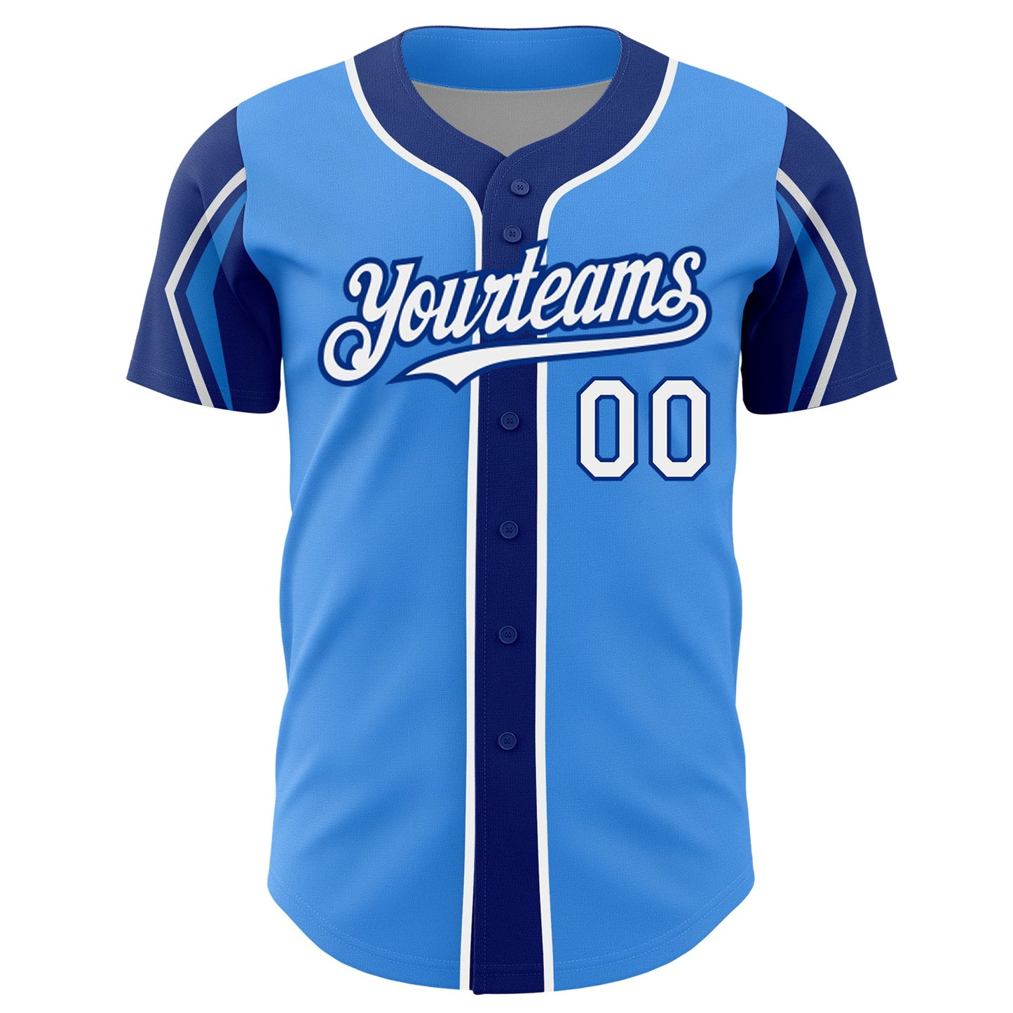 Custom Electric Blue White-Royal 3 Colors Arm Shapes Authentic Baseball Jersey - Sky-Custom