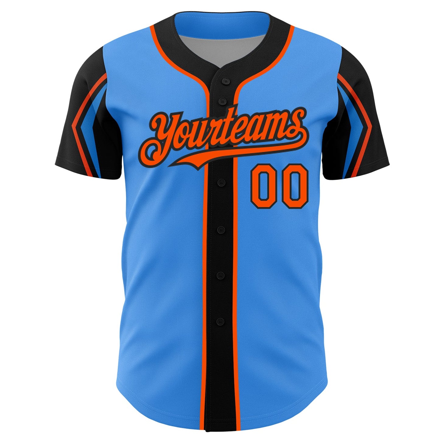 Custom Electric Blue Orange-Black 3 Colors Arm Shapes Authentic Baseball Jersey - Sky-Custom